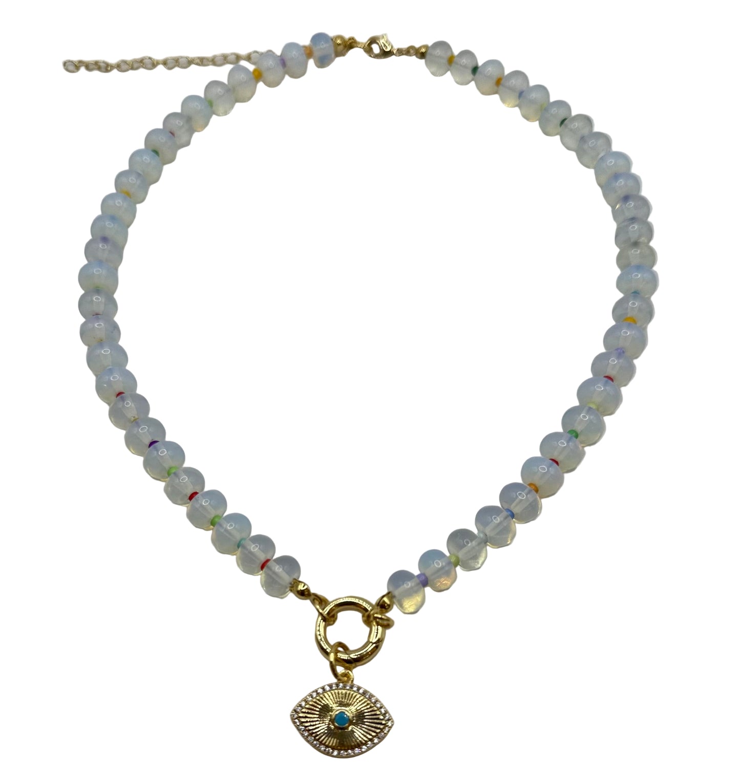 Evil Eye Iridescent Gemstone Charm Necklace