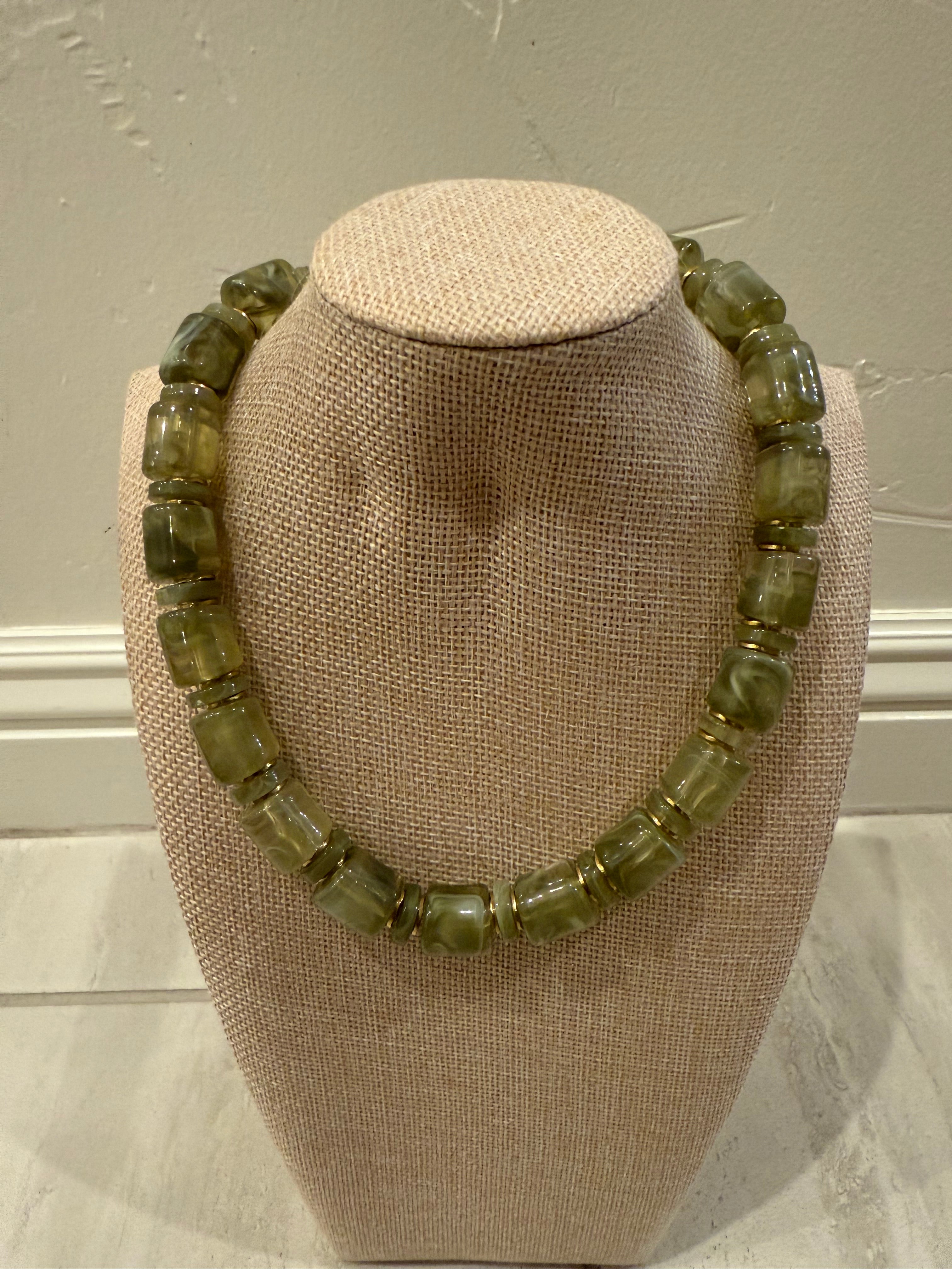 Olive Green Chunky Resin Necklace