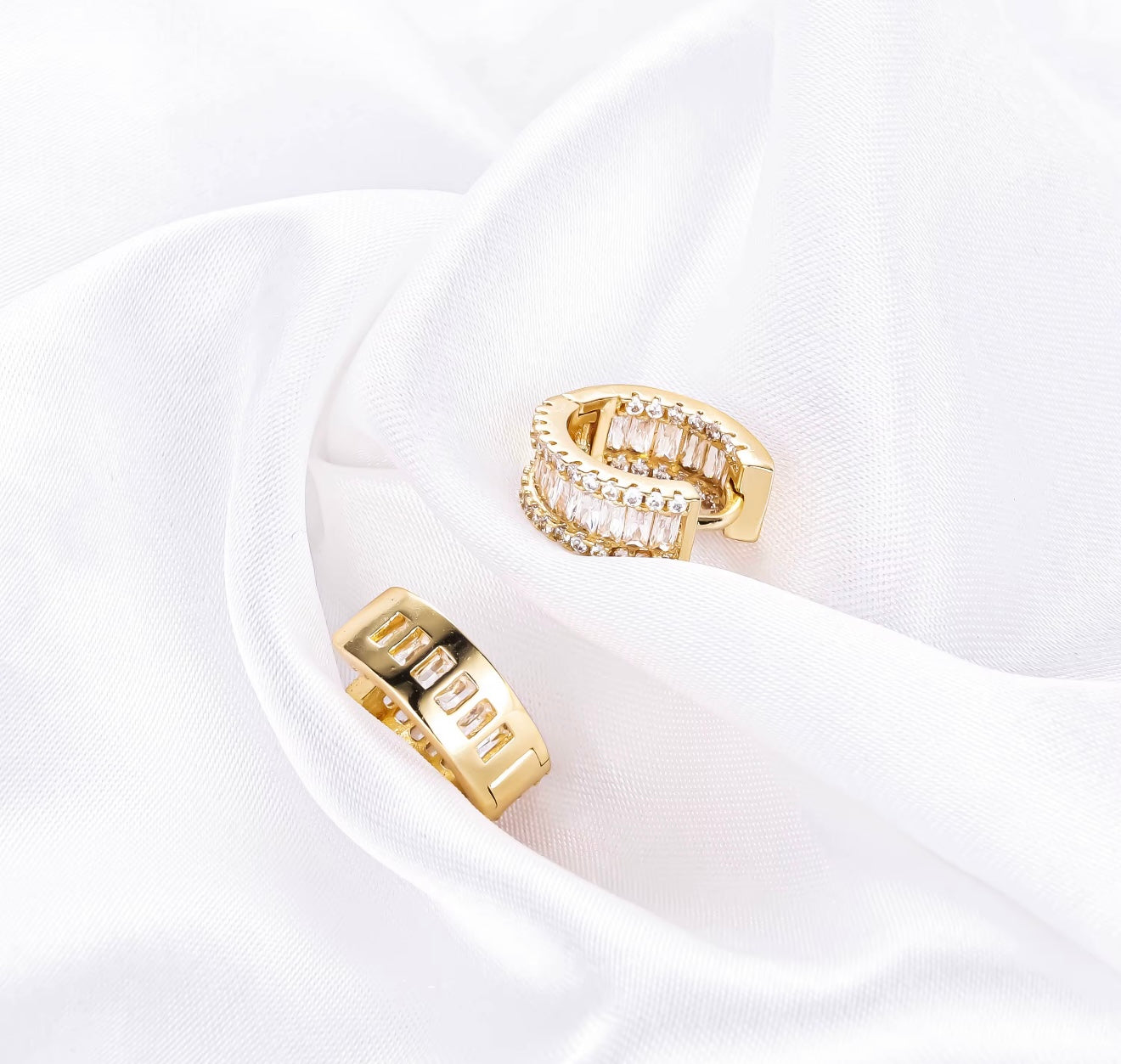 18K Gold Baguette Huggies