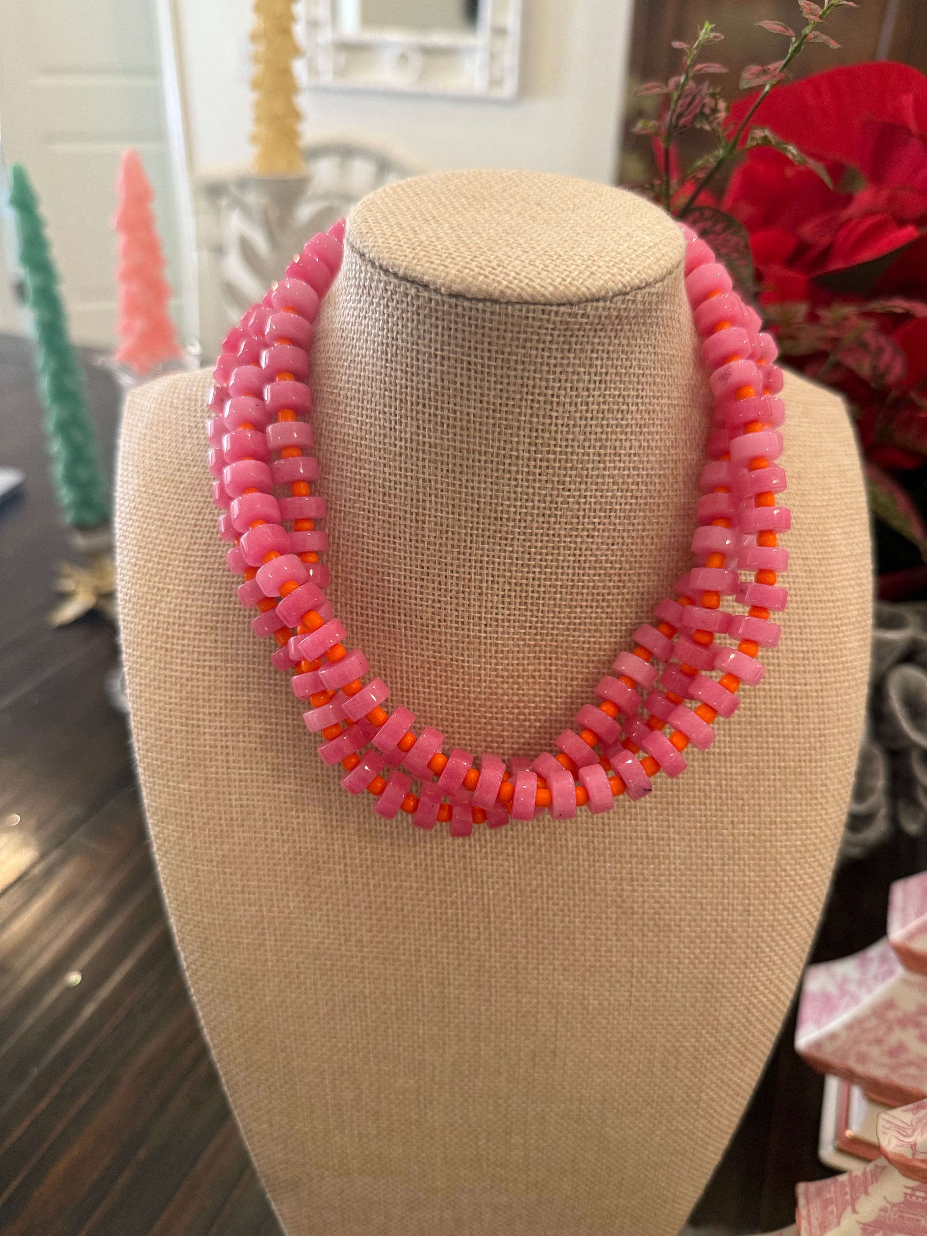 Chunky Candy Chip Pink & Orange Necklace