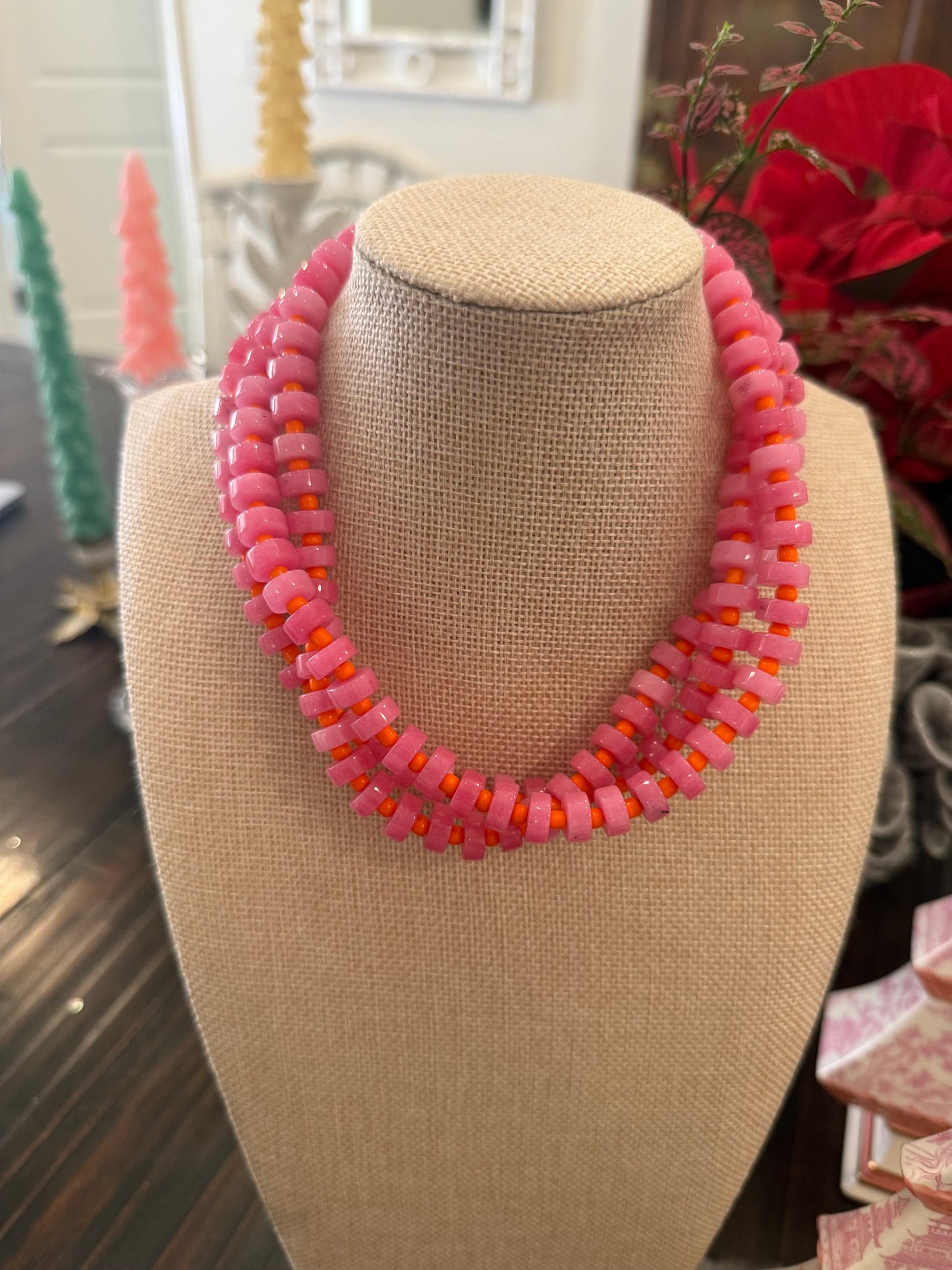 Chunky Candy Chip Pink & Orange Necklace