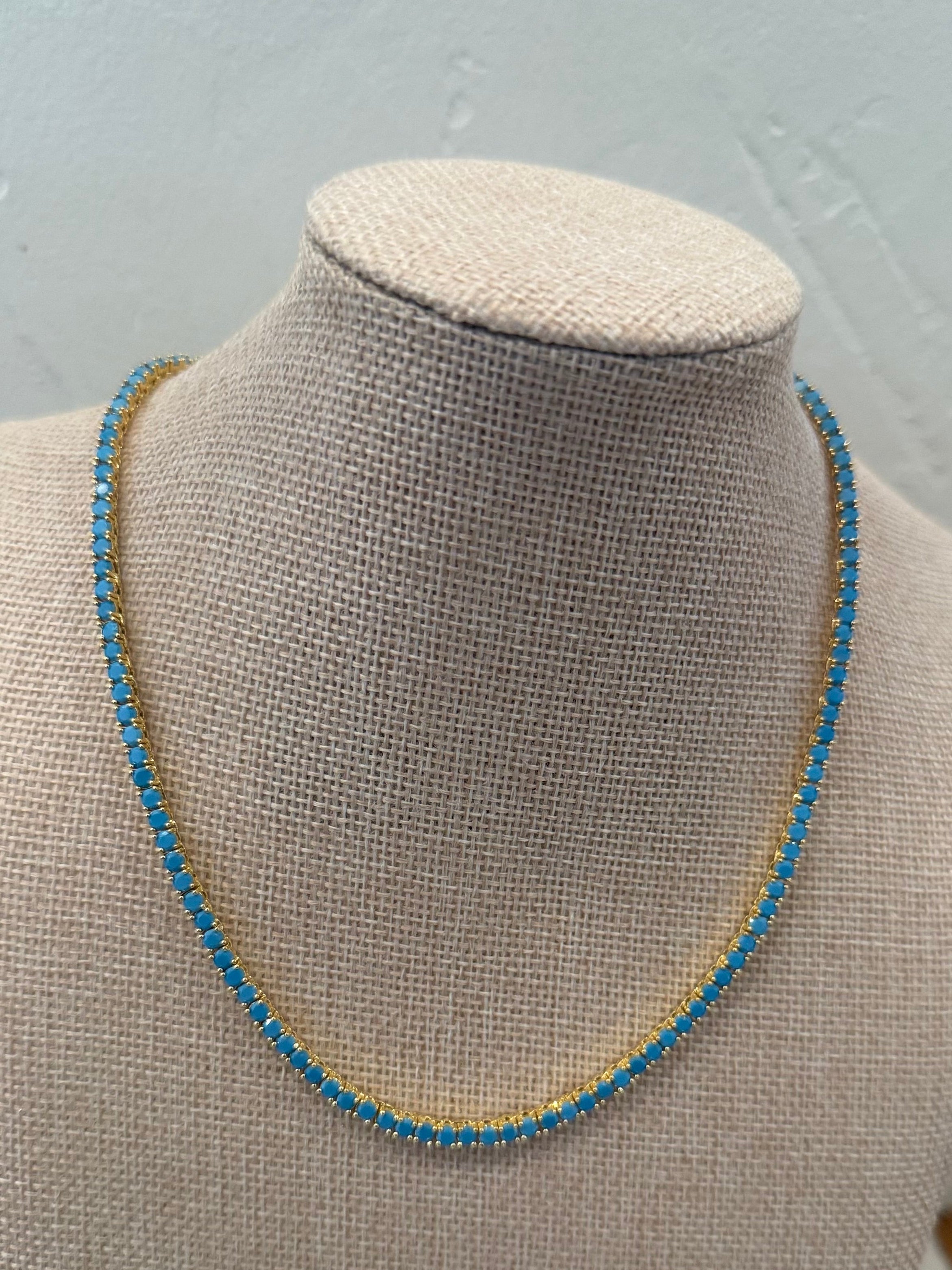 3mm Turquoise & 18K Gold Tennis Necklace