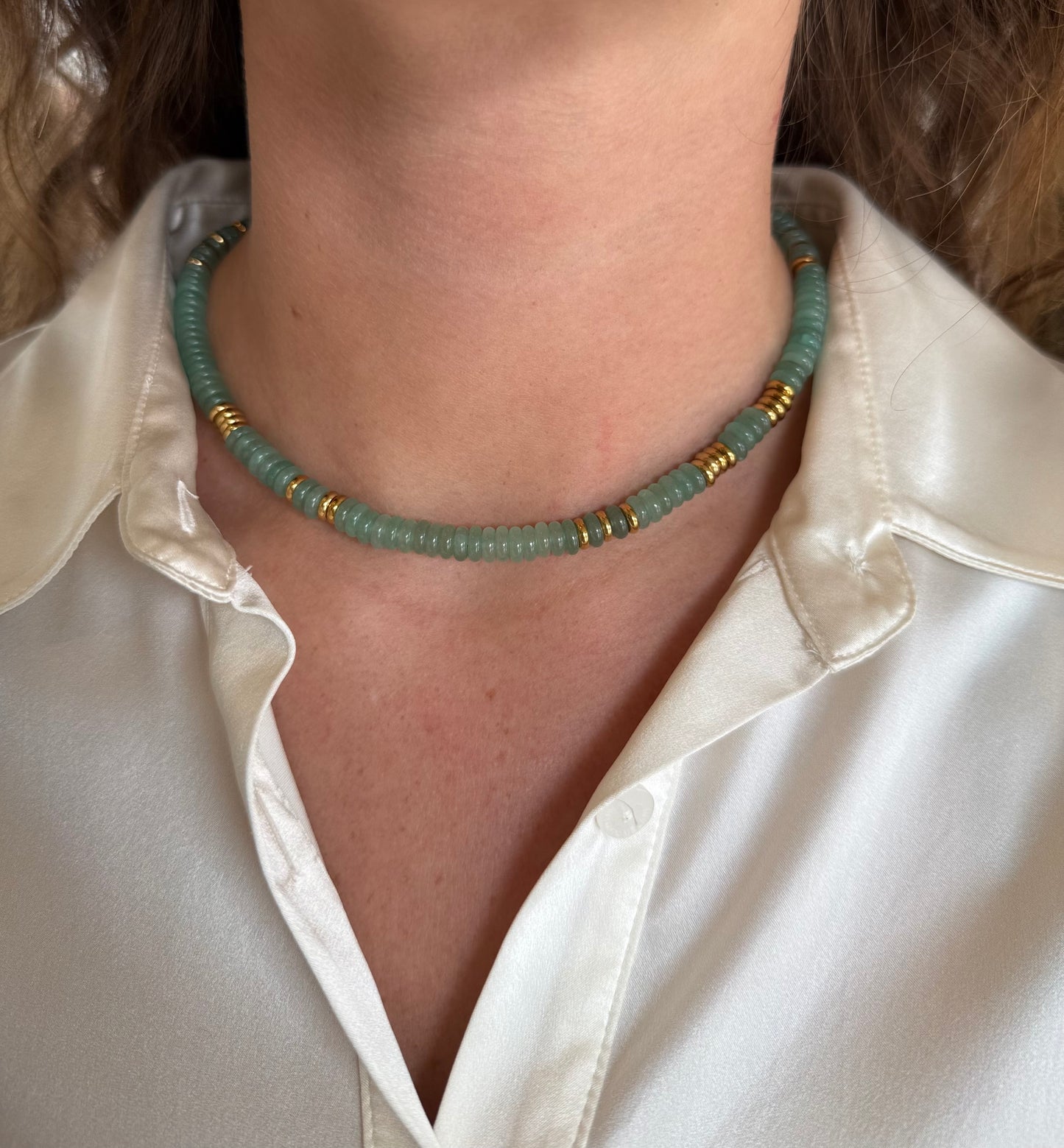 Small Seafoam Gemstone Necklace with Gold Accents