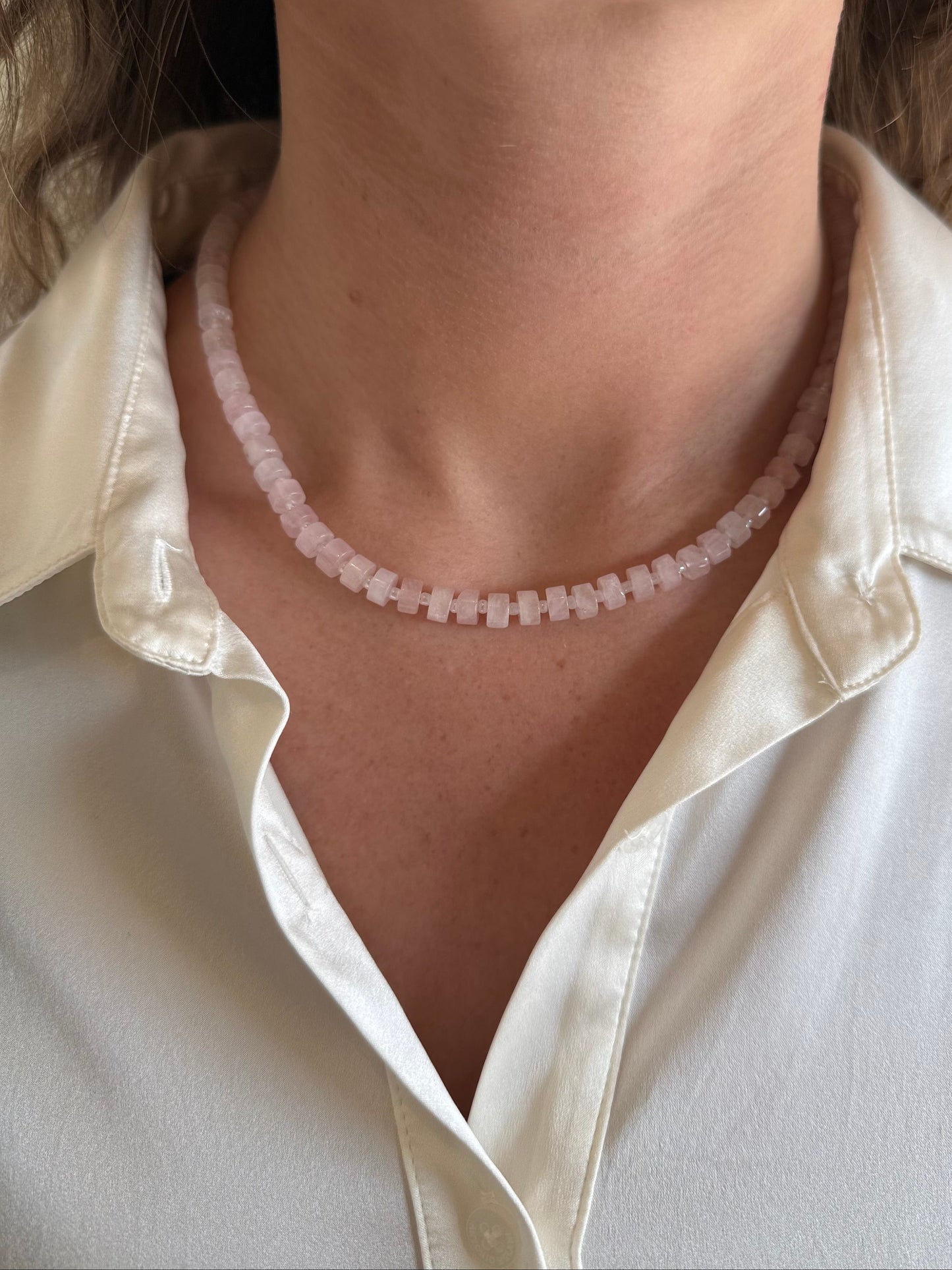 Pink Flat Gemstone Necklace