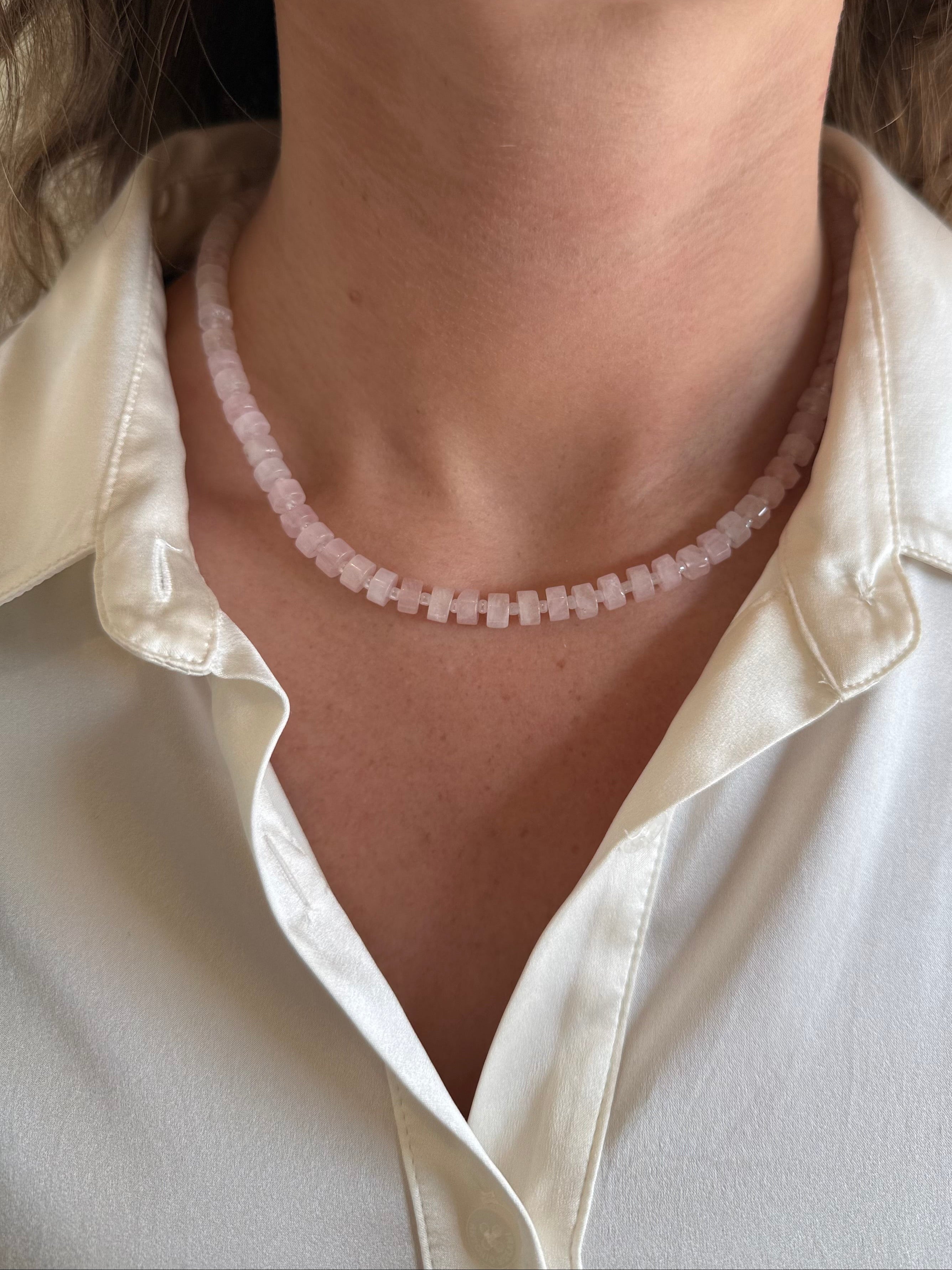 Pink Flat Gemstone Necklace