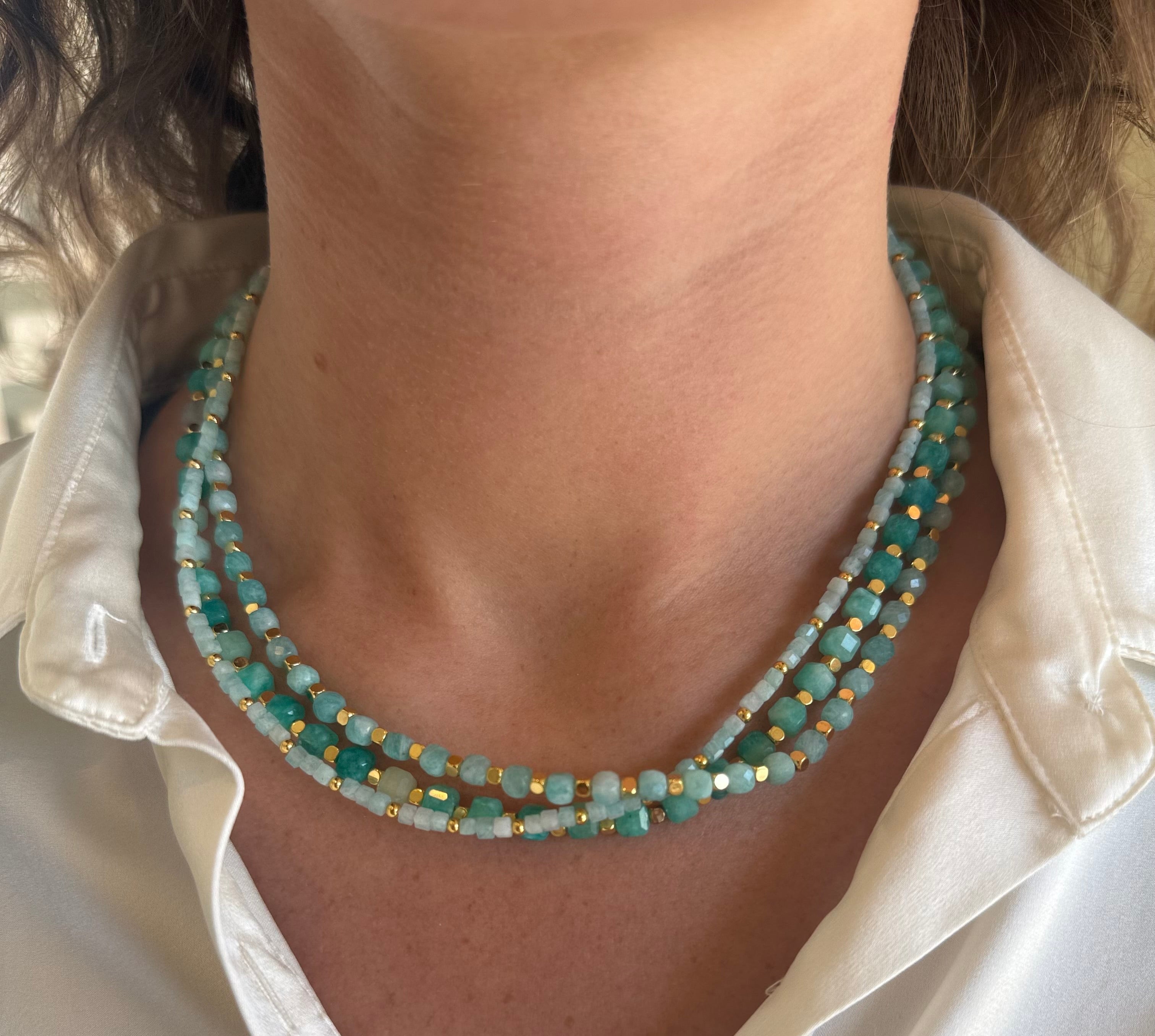 Amazonite Glow Triple Layered Necklace Set