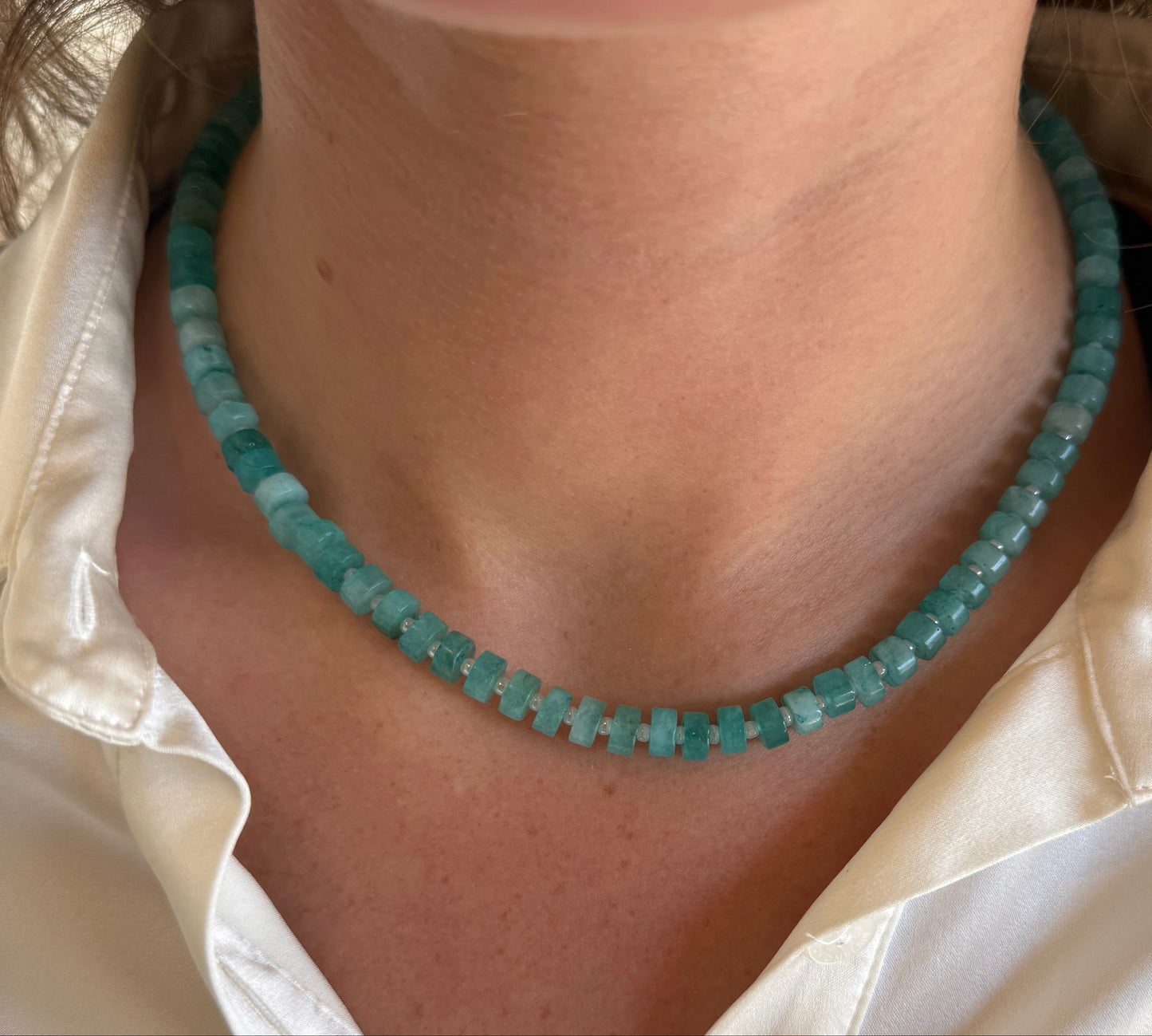 Turquoise Flat Gemstone Necklace