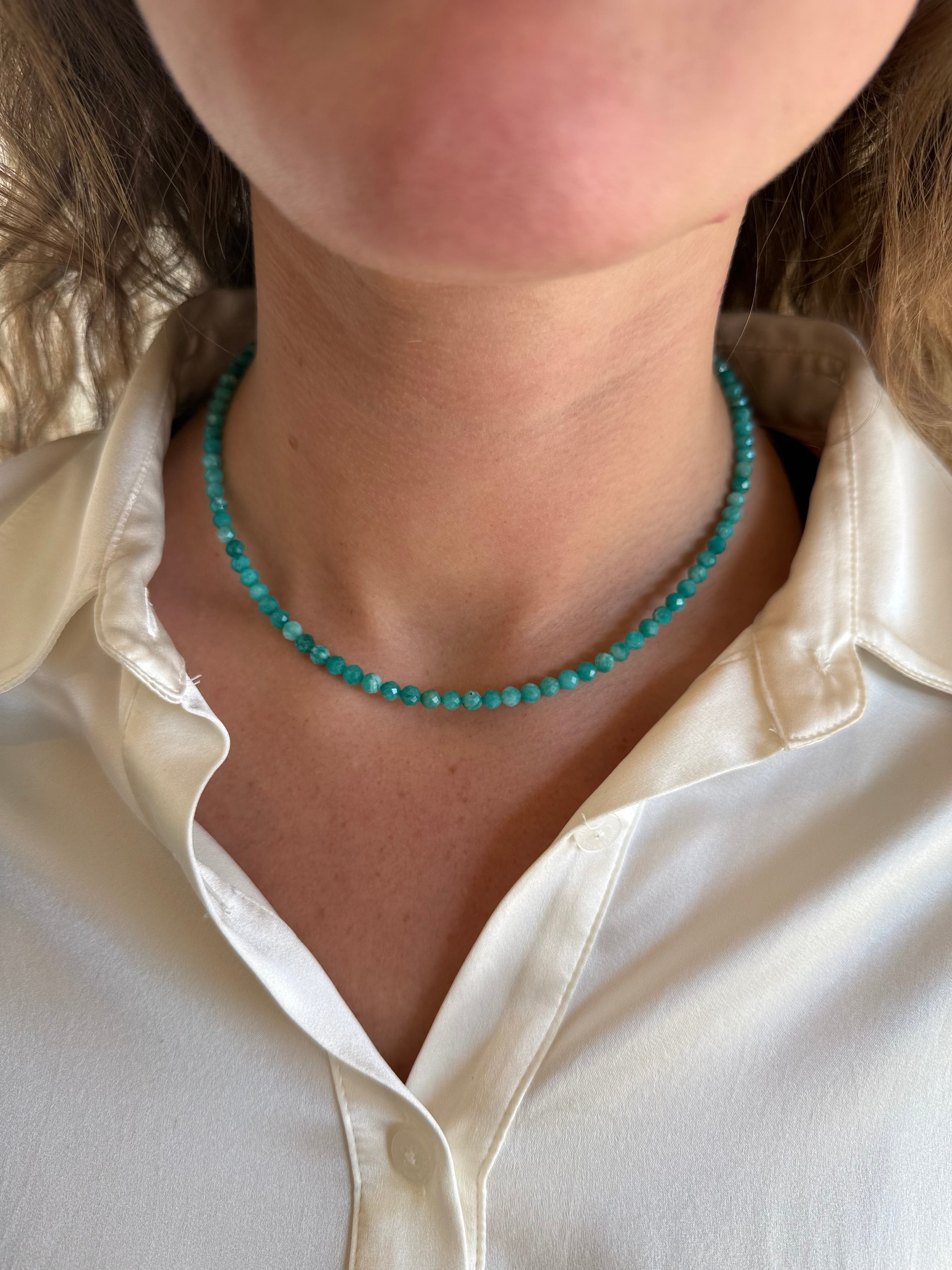 Dainty Turquoise Crystal Cut Necklace