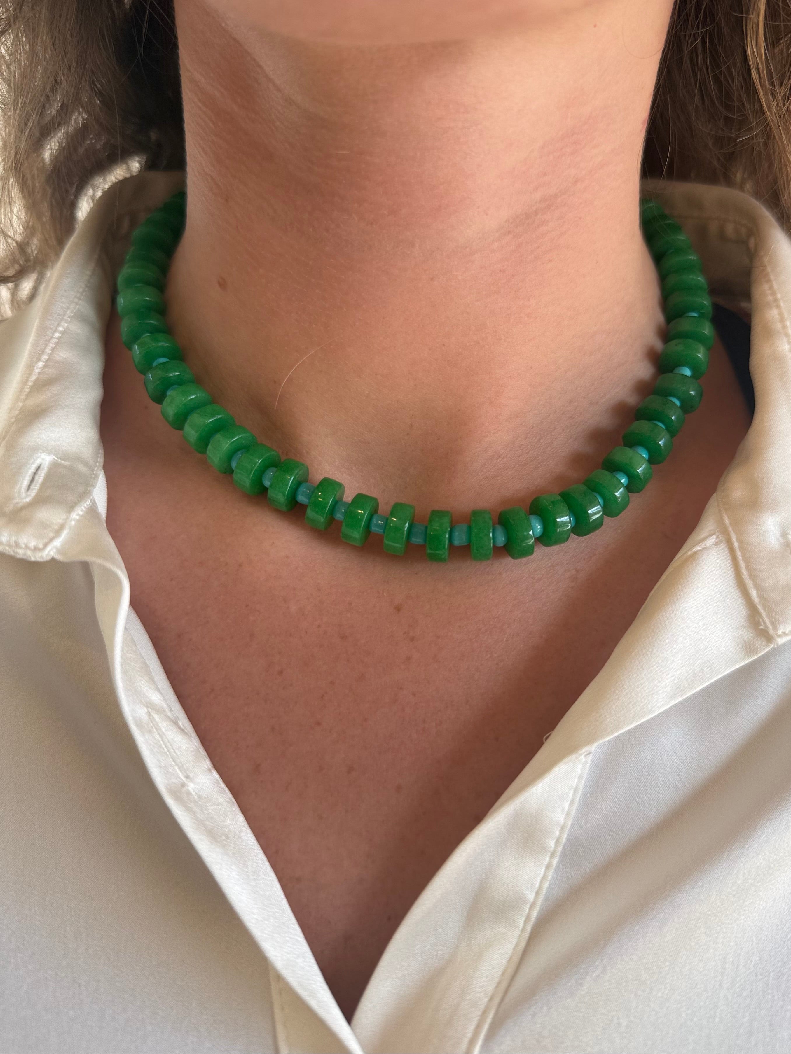 Chunky Candy Chip Green & Blue Necklace