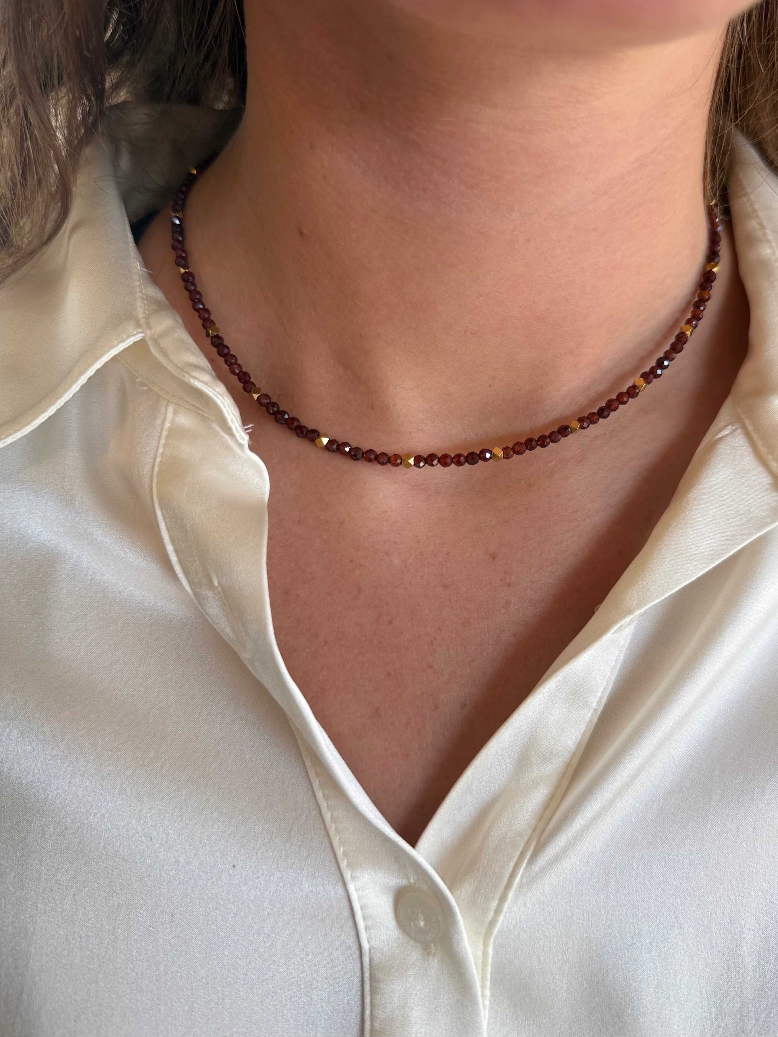 Dark Orange Garnet Dainty Necklace
