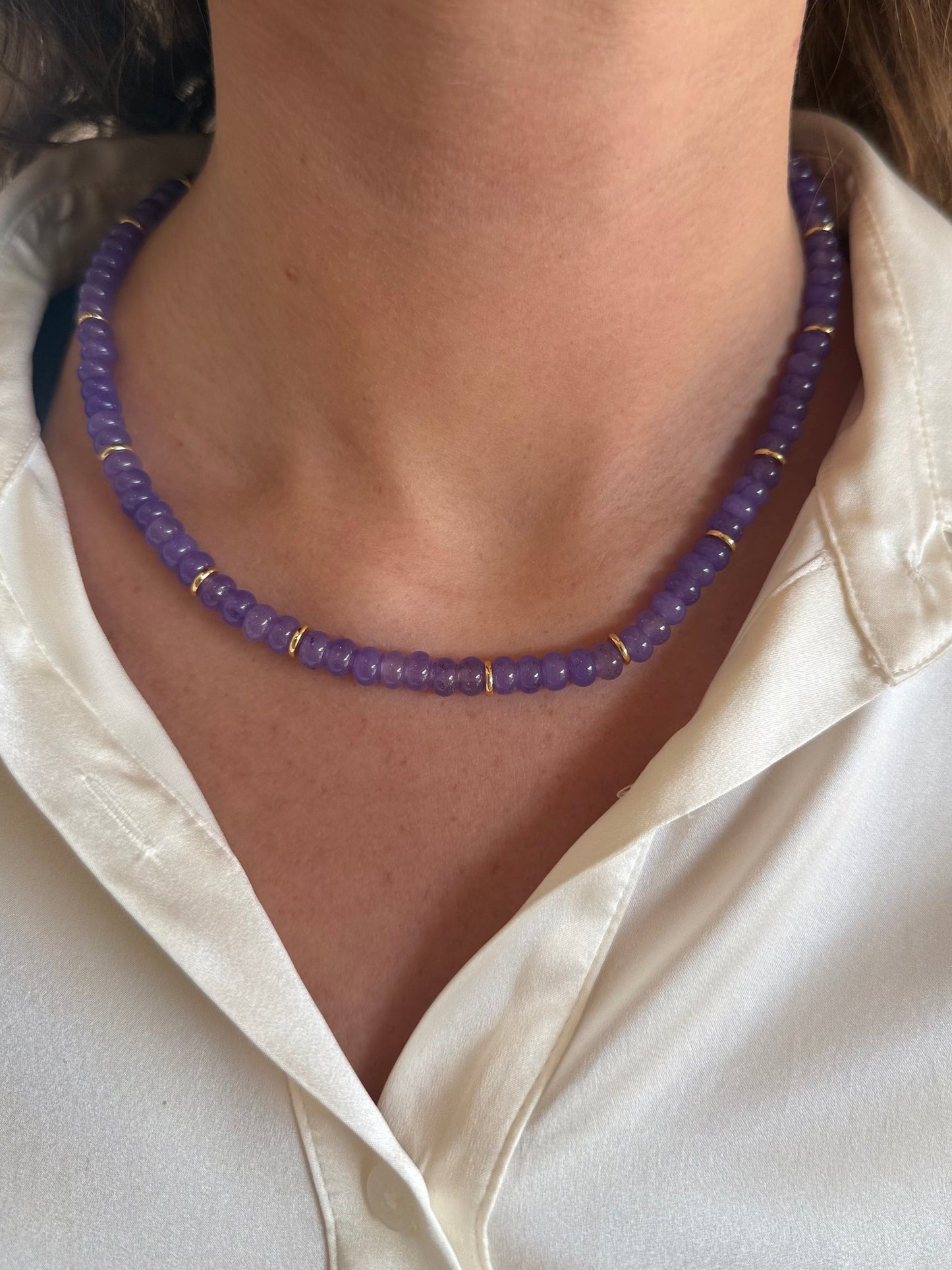 Purple Gemstone Necklace with Gold Accents