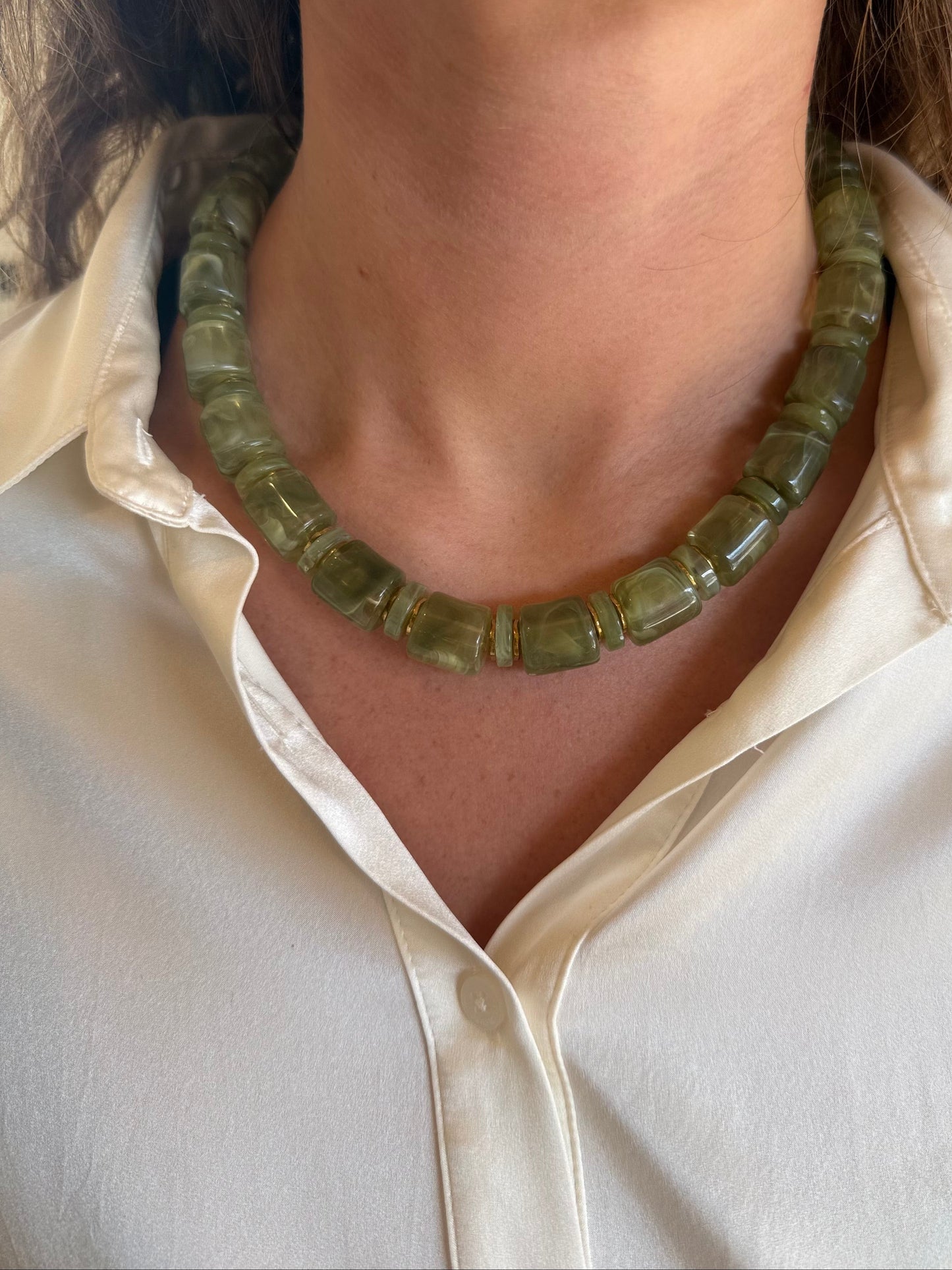 Olive Green Chunky Resin Necklace