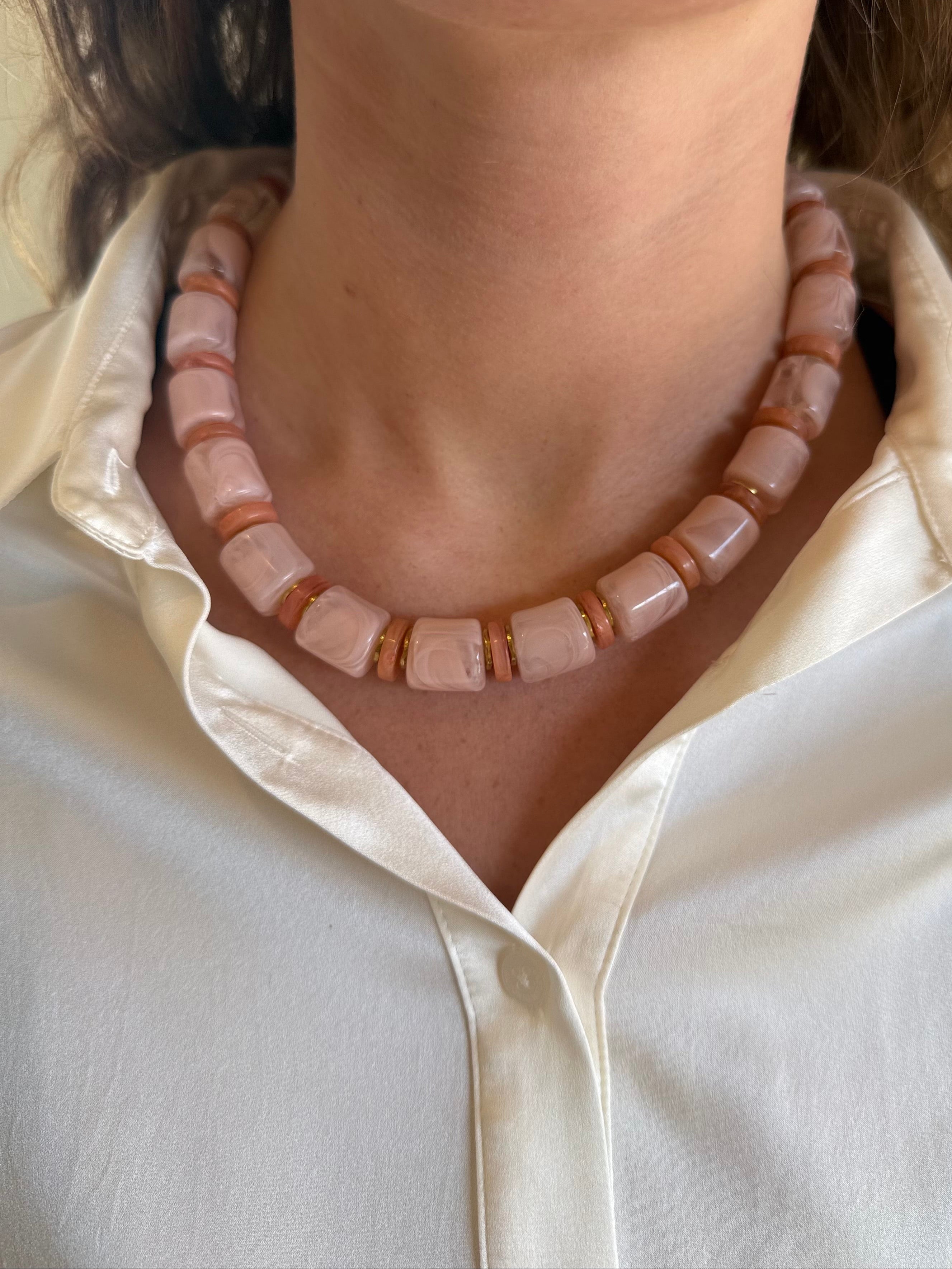 Pink & Teracotta Chunky Resin Necklace