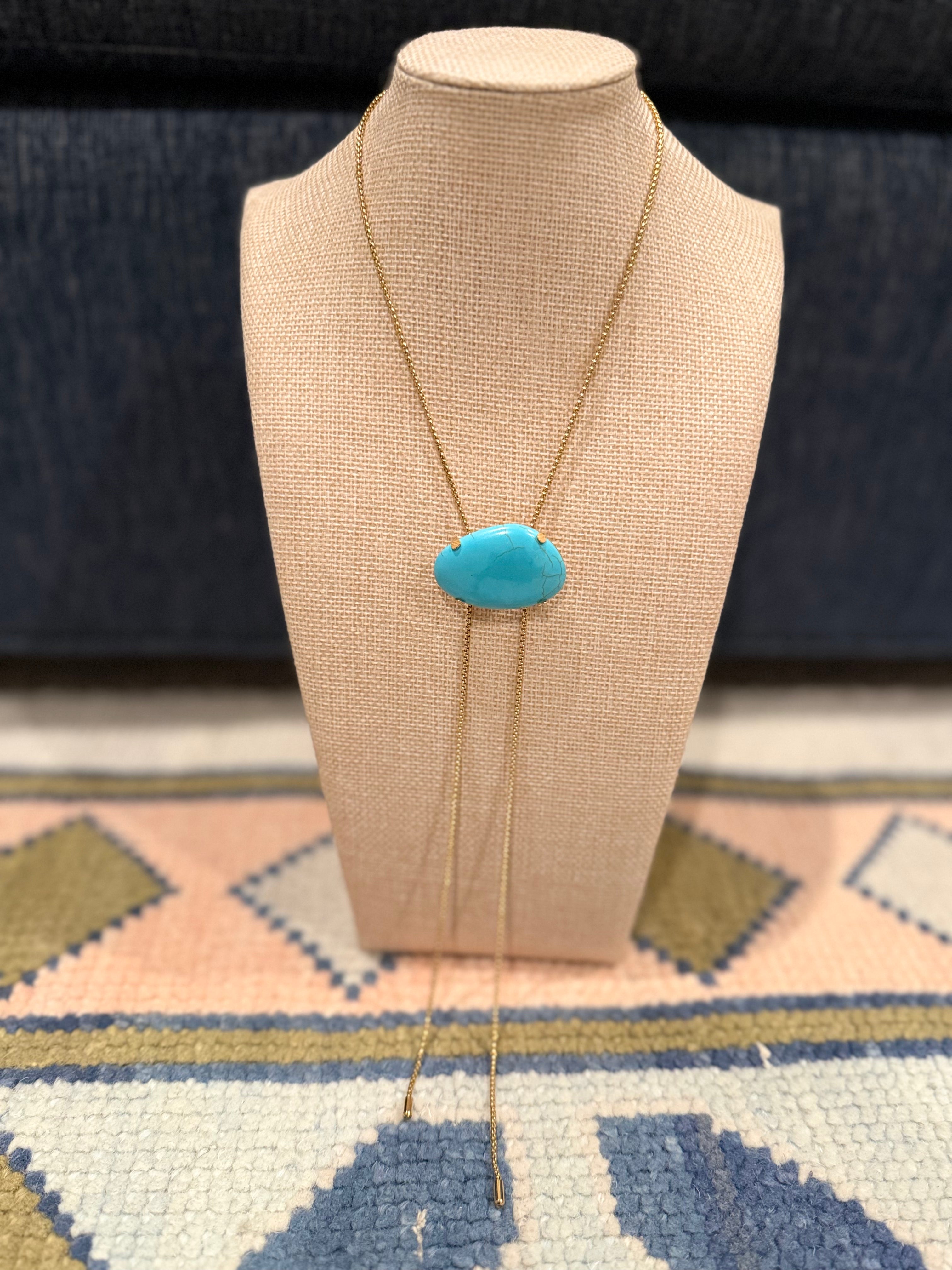 18K Gold & Turquoise Stone Adjustable Bolo Necklace