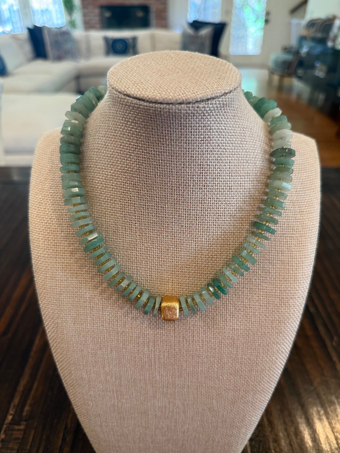 Chunky Seafoam Jade Flat Gemstone Necklace