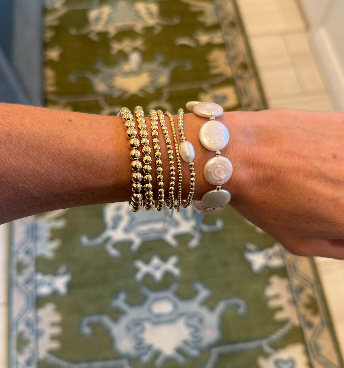 Classic 14K Gold Filled 3mm & Genuine Freshwater Pearl Coin Bracelet