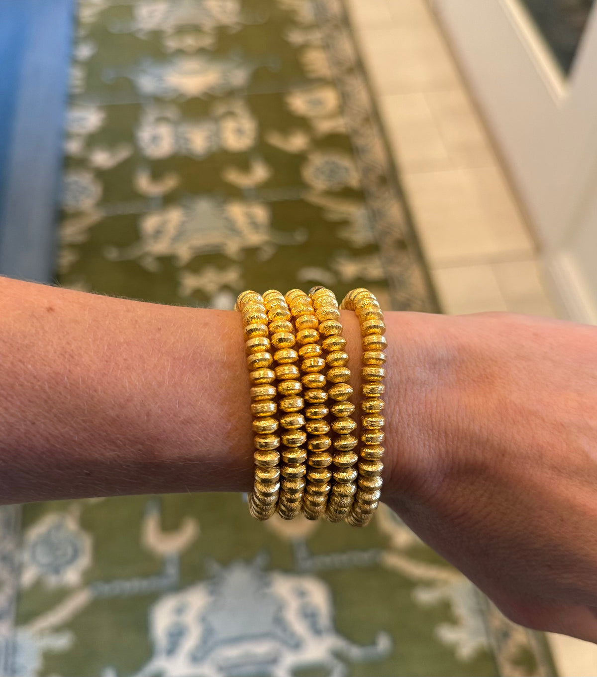 18K Gold Brushed Disc Bead Bracelet
