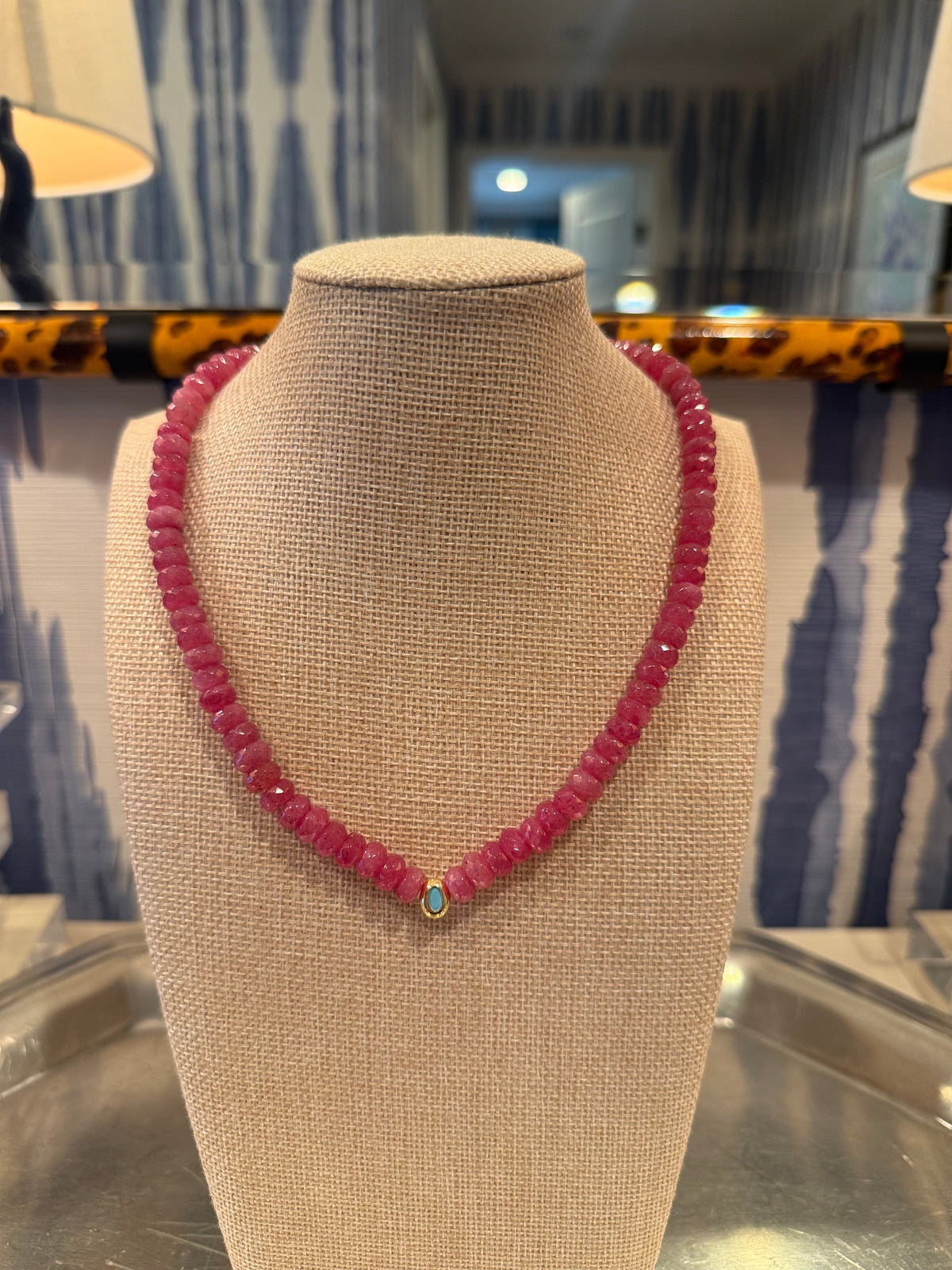 Faceted Raspberry Gemstone Necklace with Bezel Pendant