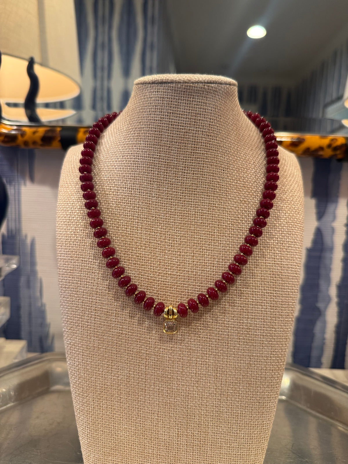 The Maroon Beaded Bezel Charm Necklace