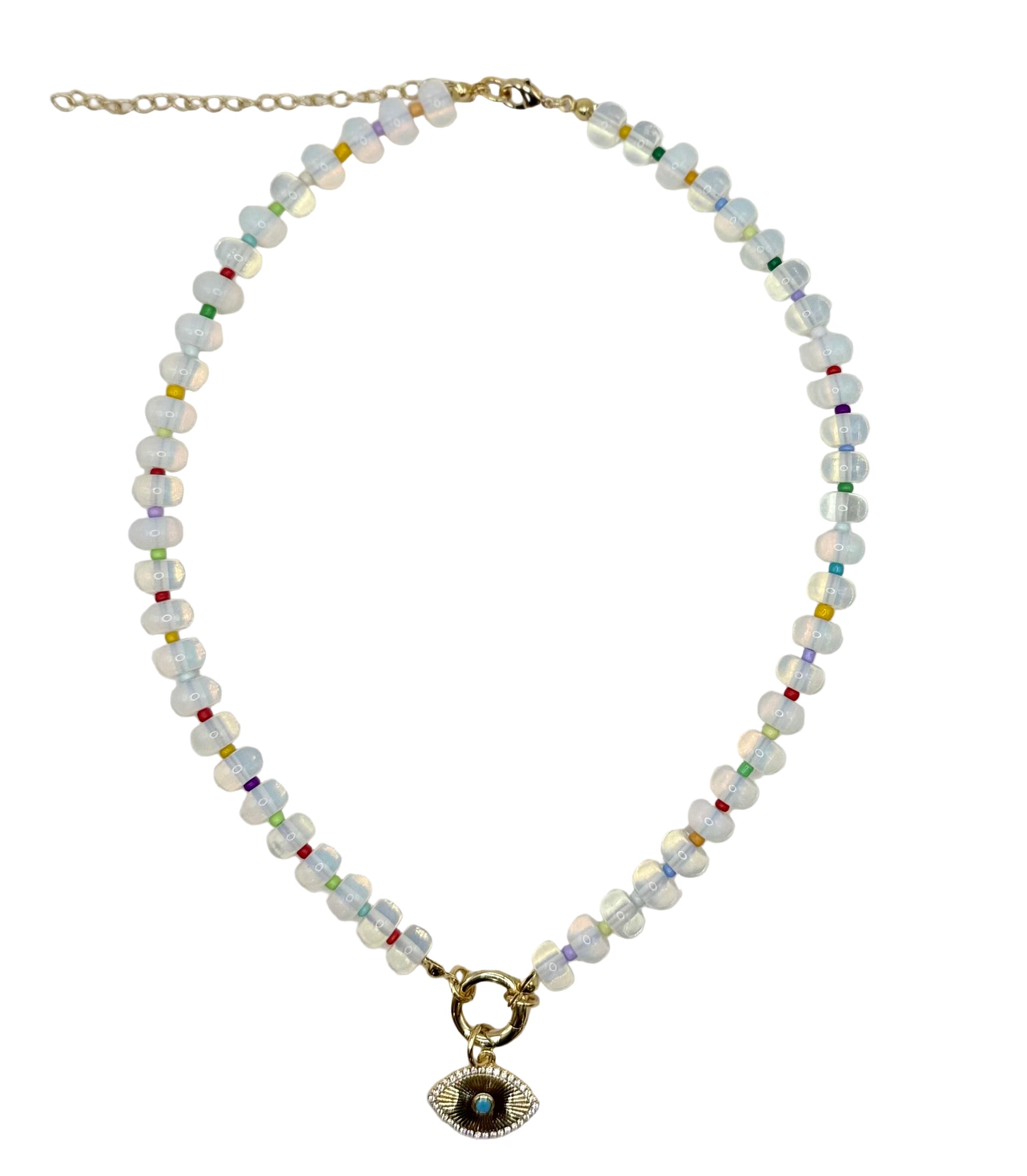 Evil Eye Iridescent Gemstone Charm Necklace