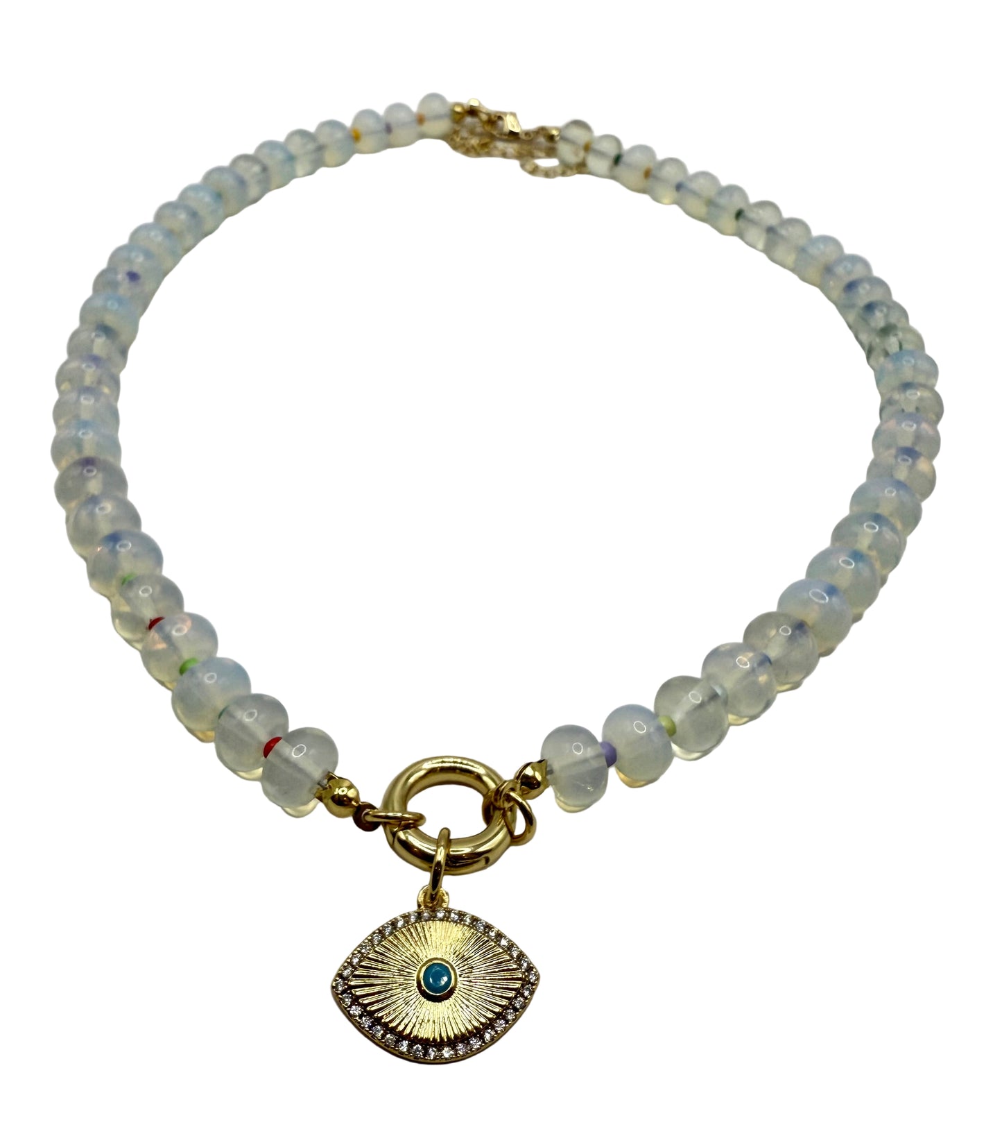 Evil Eye Iridescent Gemstone Charm Necklace