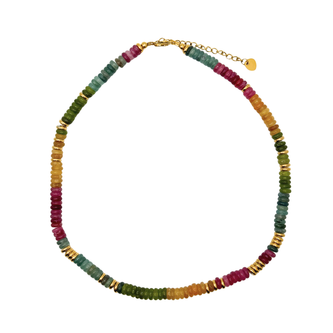 Small Jewel Tone Multicolor Gemstone Necklace with Gold Accents