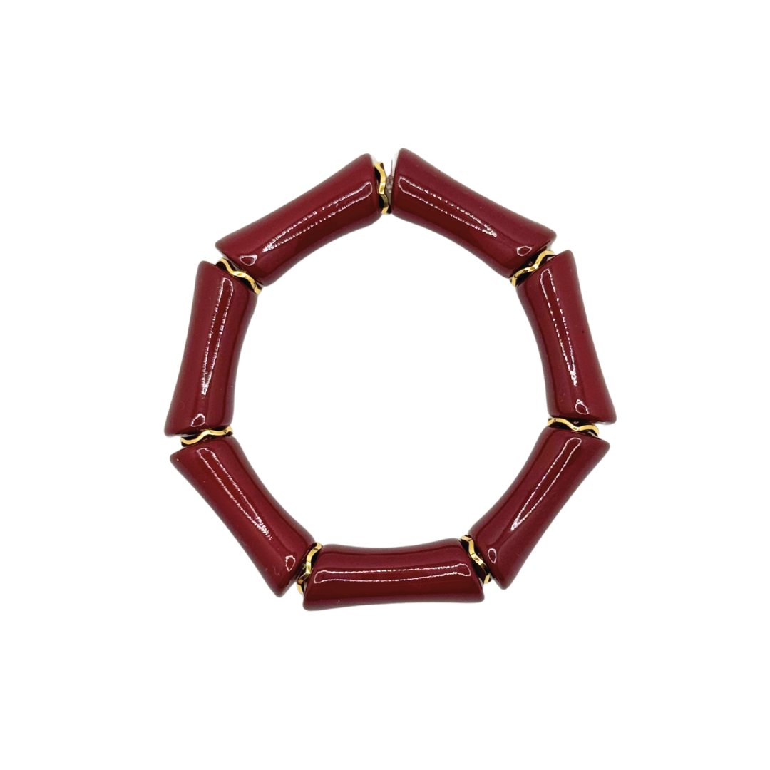 Maroon Acrylic Bamboo Bracelet with Gold Accents