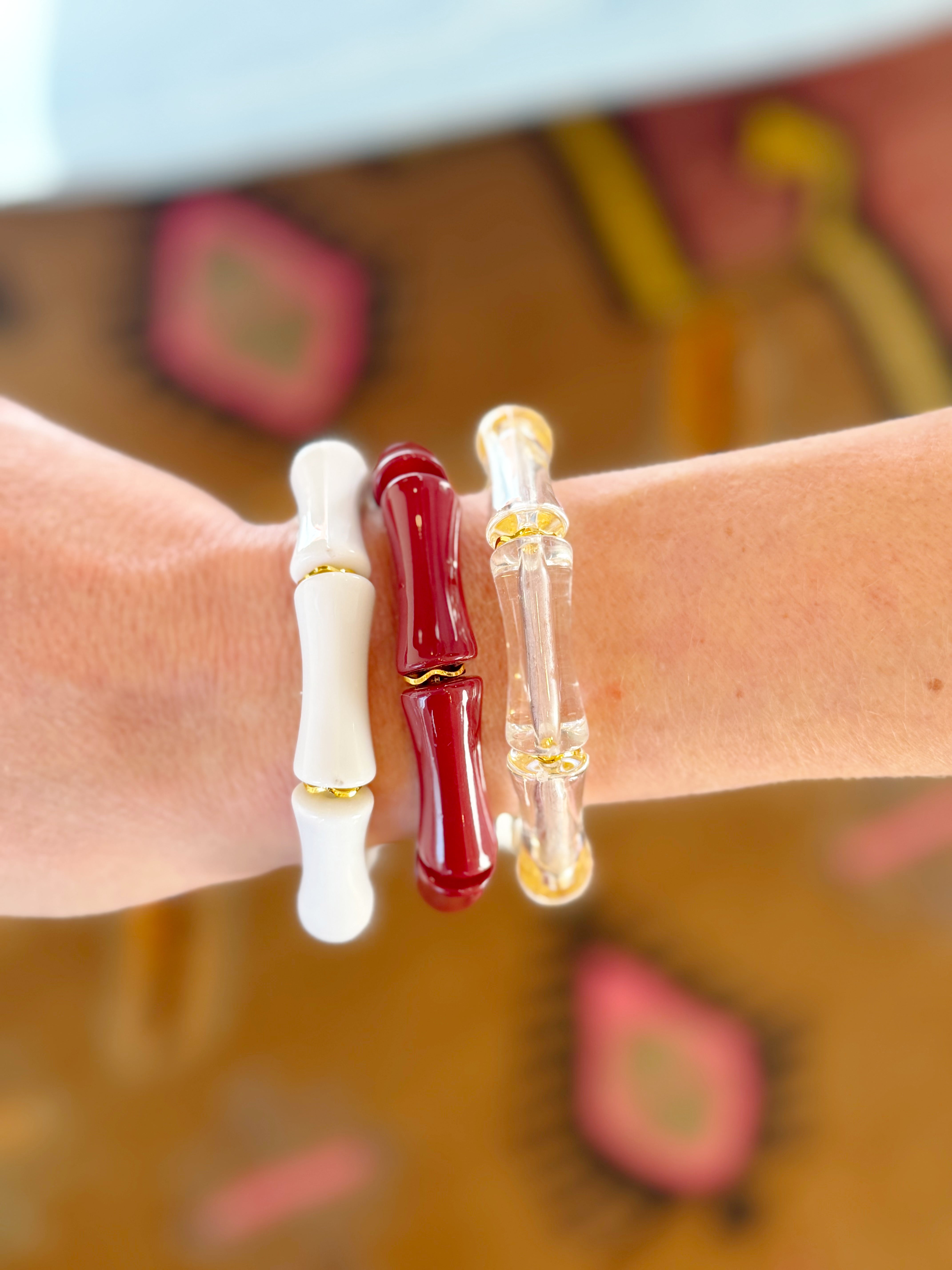 Maroon and White School Spirit Bracelet Stack