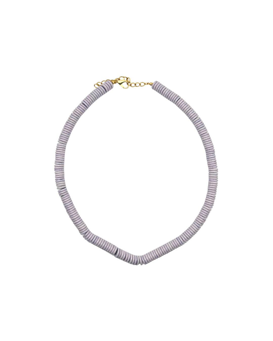 Muted Lavender Necklace with a gold clasp on a white background