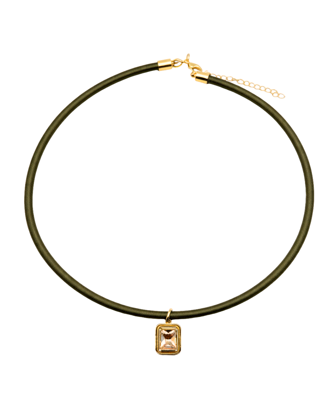 Olive Green Satin Necklace with gold pendant