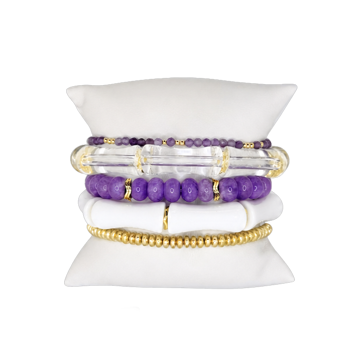 Purple and Gold School Spirit Bracelet Stack