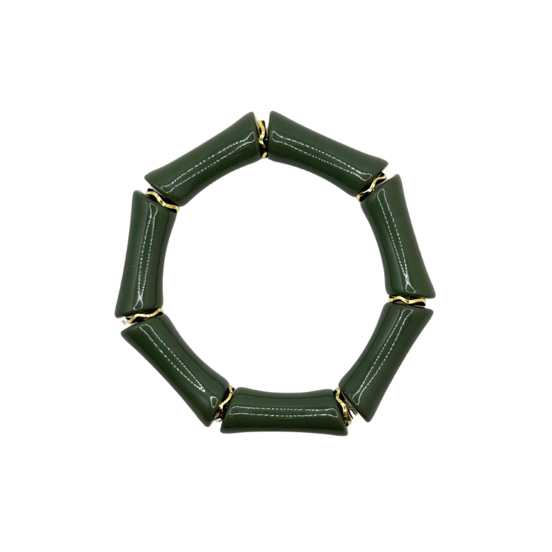 Sage Green Acrylic Bamboo Bracelet with Gold Accents