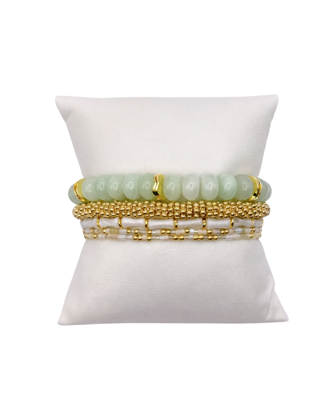 green, blue, white and gold Seaside Bracelet Stack