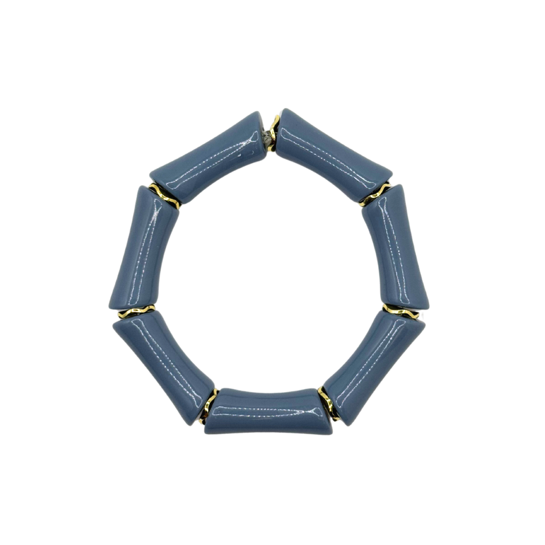 Slate Blue Acrylic Bamboo Bracelet with Gold Accents