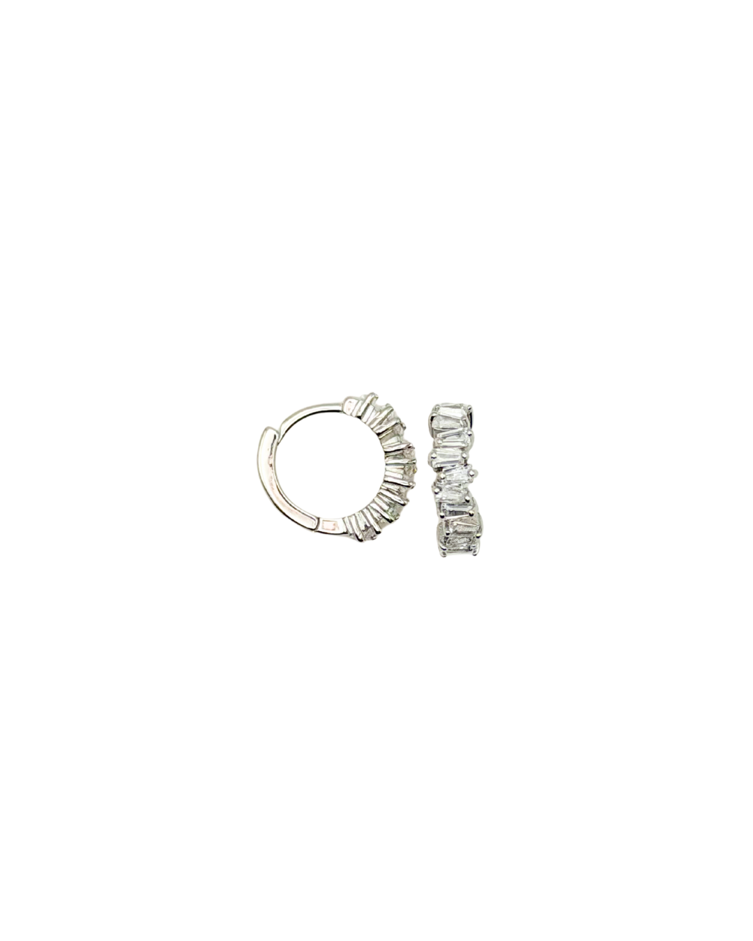 Pair of silver hoop earrings on a white background