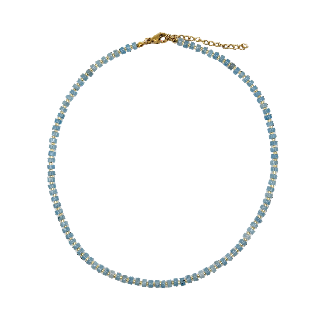 Small Blue Flat Gemstone Necklace