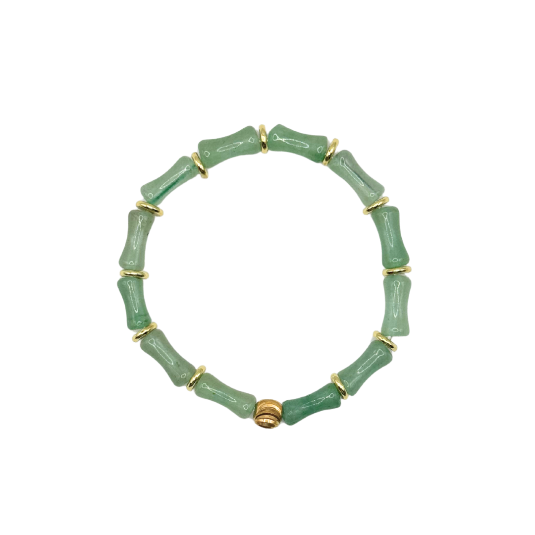 Small Green Acrylic Bamboo Bracelet with Gold Accents