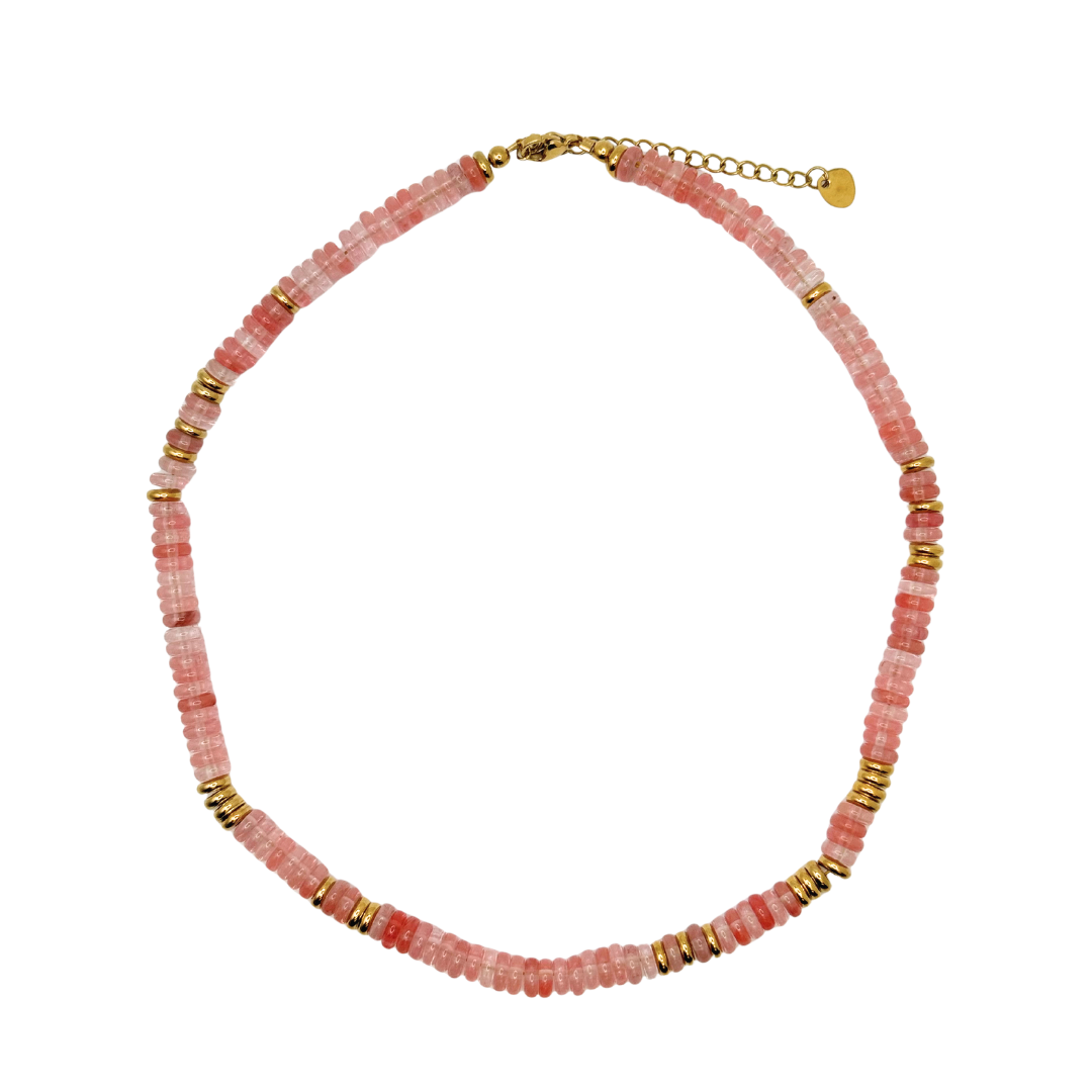 Small Pink Gemstone Necklace with Gold Accents