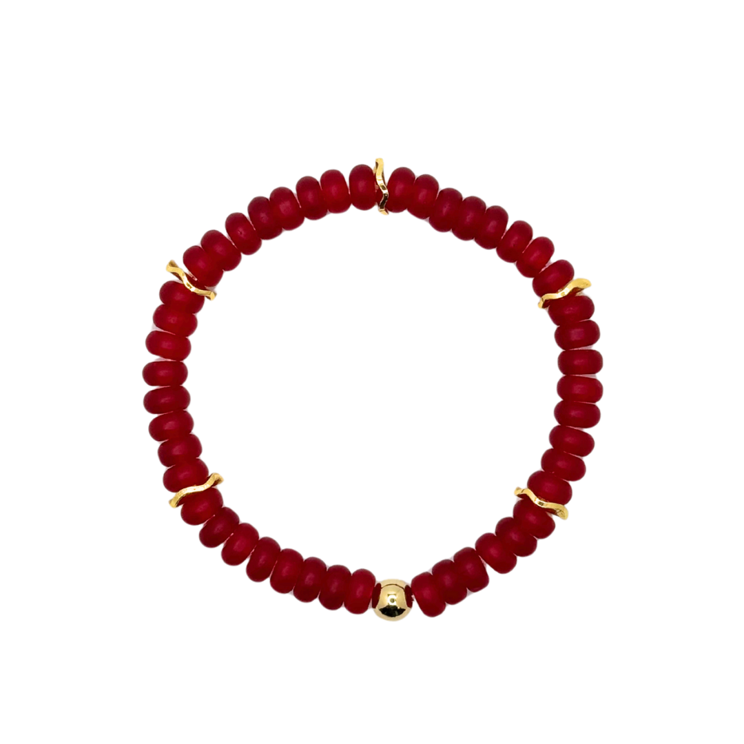 Small Red Gemstone Bracelet with Gold Accents