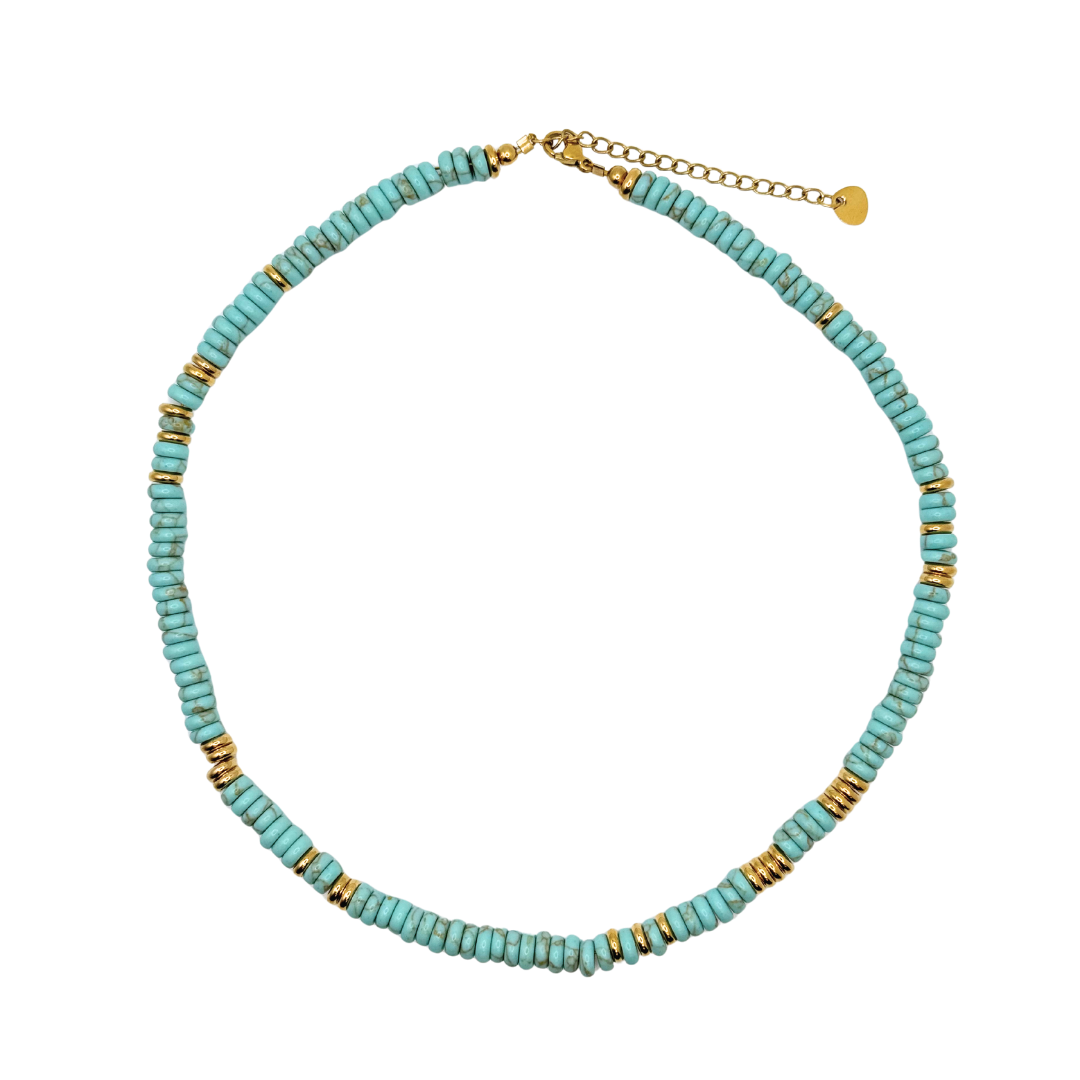 Small Turquoise Gemstone Necklace with Gold Accents