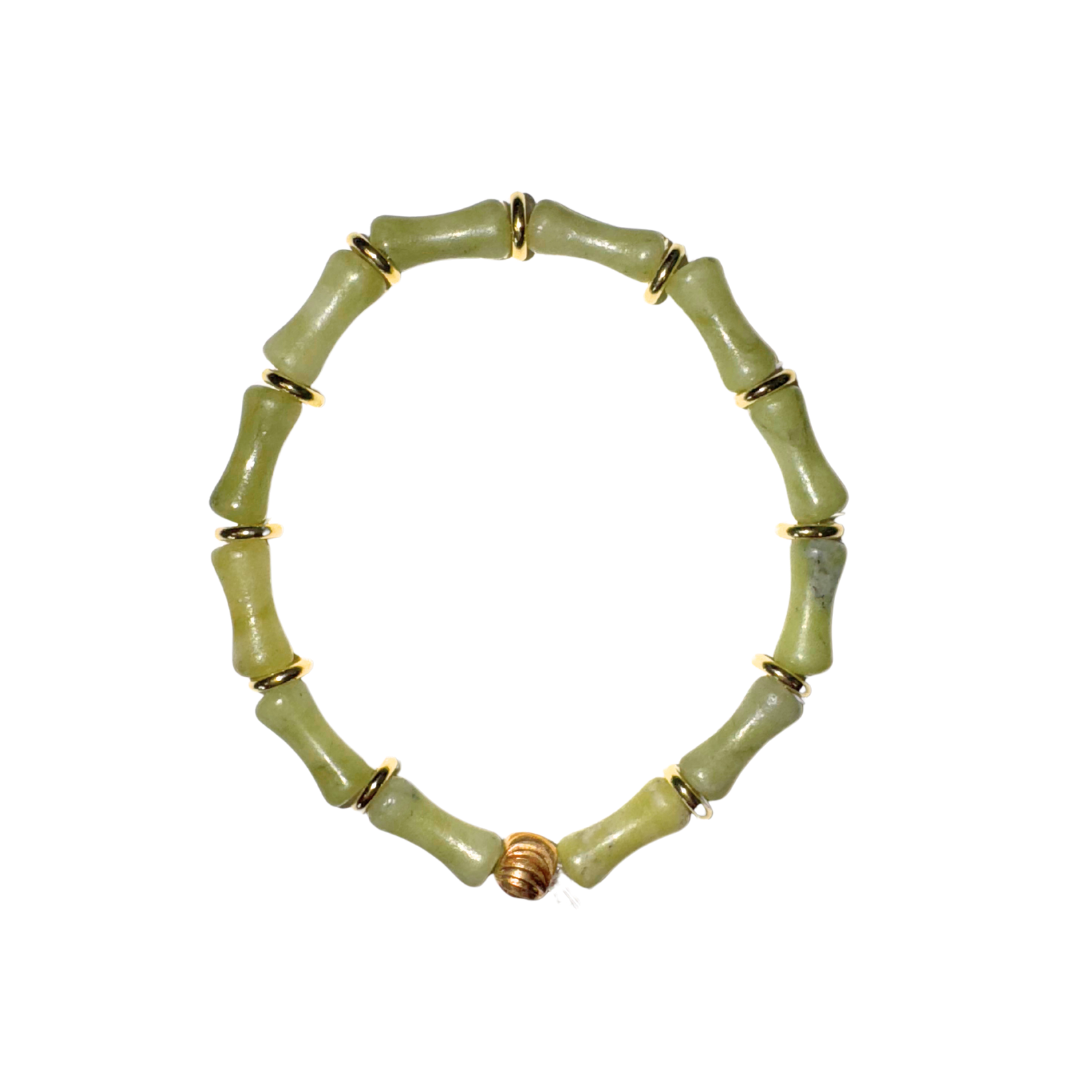 Small Fern Green Acrylic Bamboo Bracelet with Gold Accents
