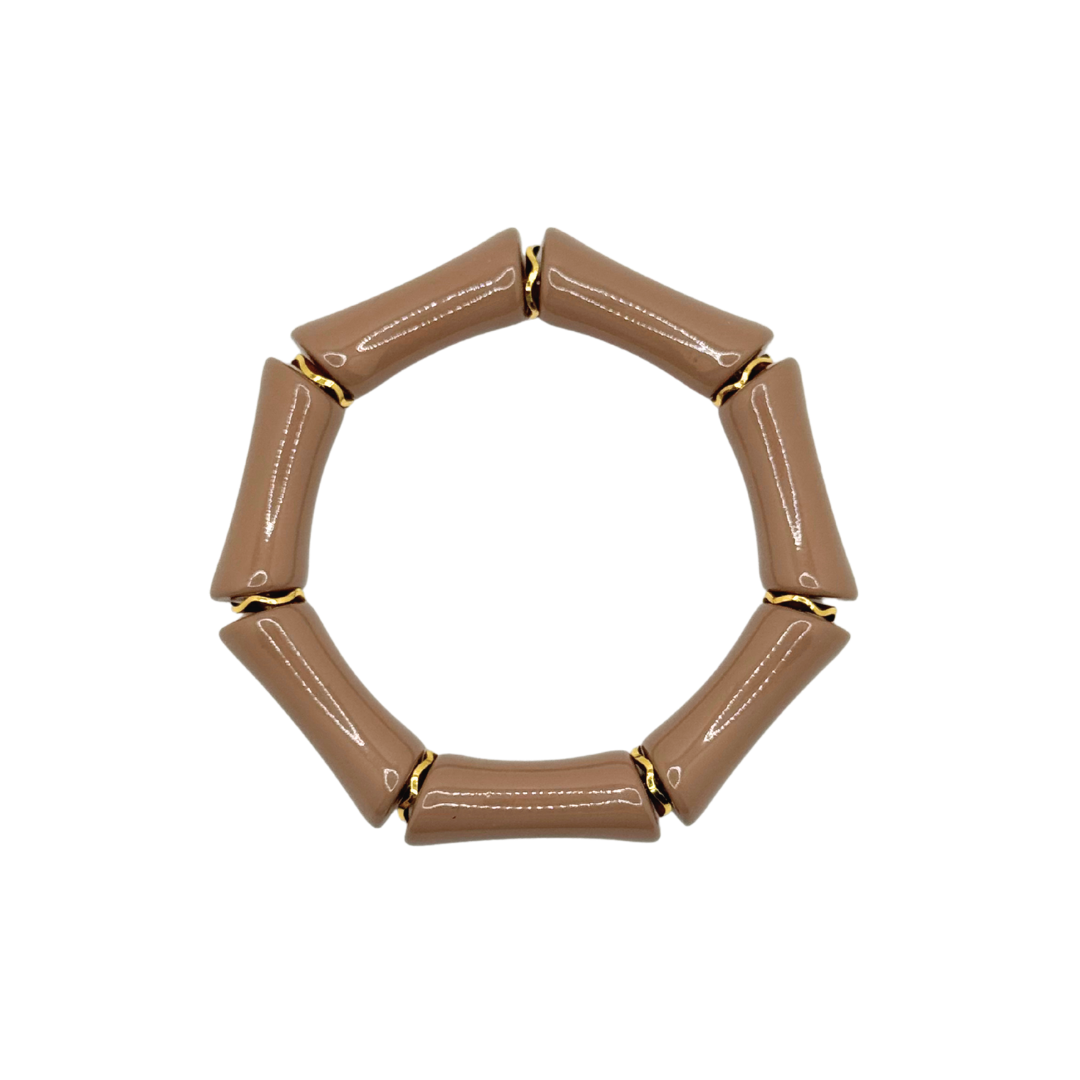 Taupe Acrylic Bamboo Bracelet with Gold Accents