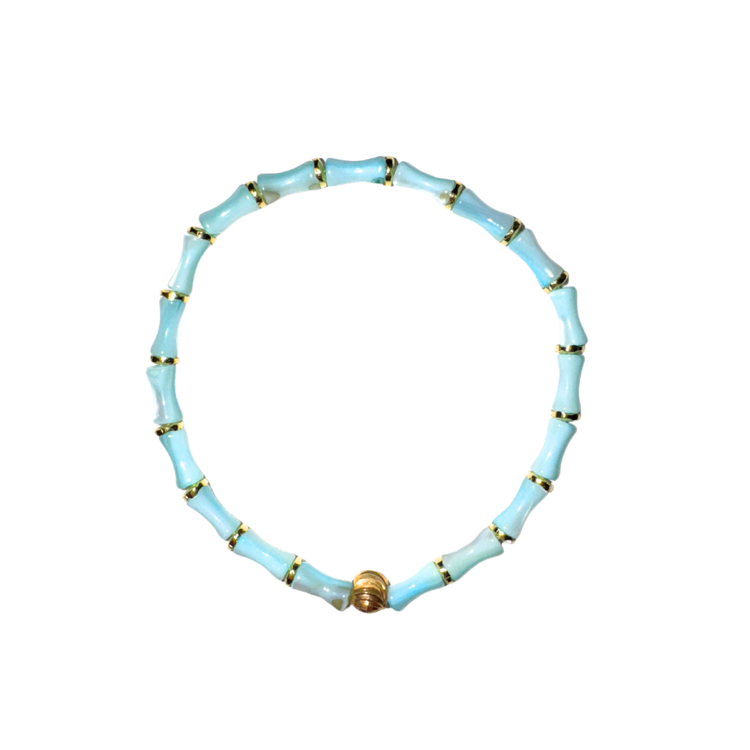 Tiny Blue Acrylic Bamboo Bracelet with Gold Accents