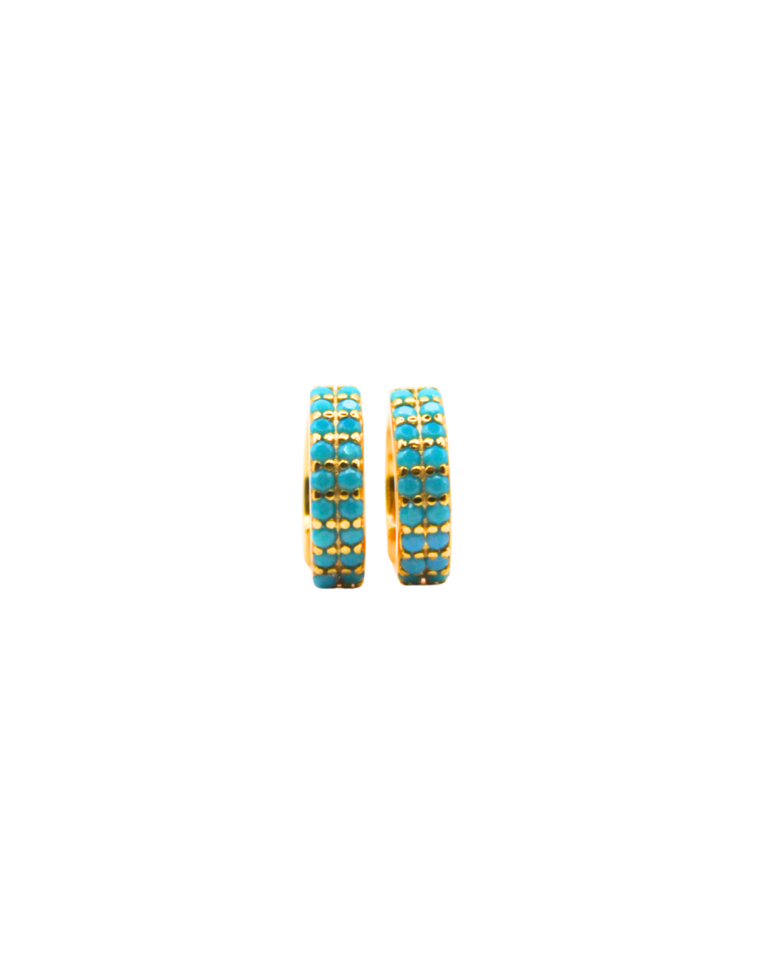 Pair of gold hoop earrings with turquoise accents