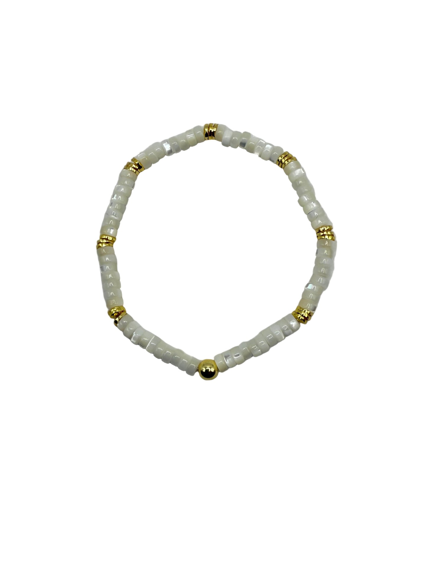 Dainty White Mother of Pearl Flat Pebble Bracelet with 18K Gold Accents