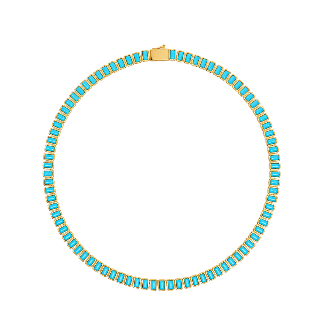 18K Gold & Turquoise Rectangular Tennis Necklace