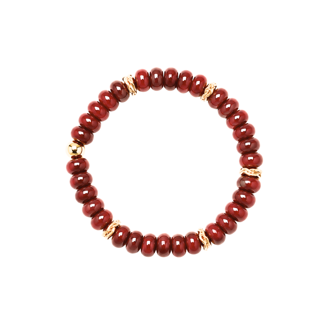 Maroon Gemstone Bracelet with Gold Accents