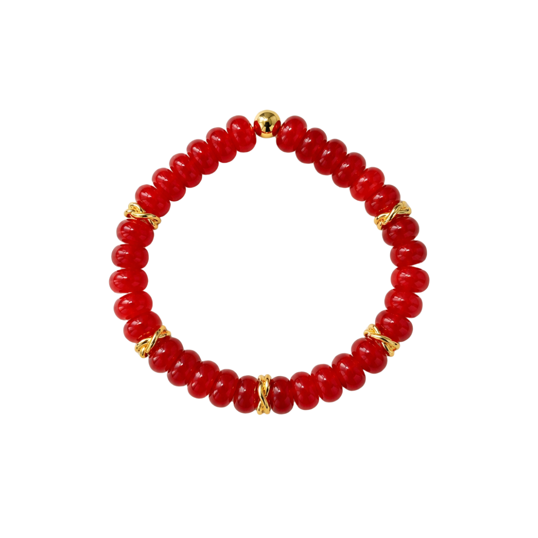 Red Gemstone Bracelet with Gold Accents