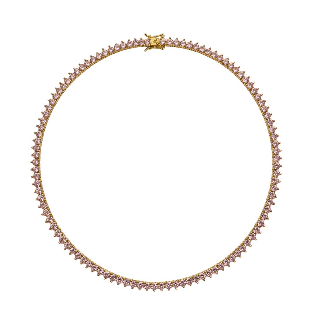 18K Gold & Pink Tennis Necklace