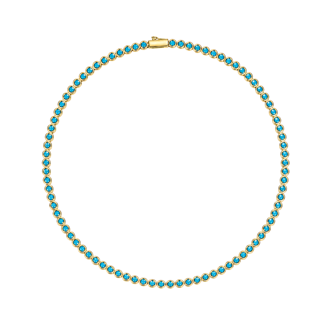 18K Gold & Turquoise Round Bezel Tennis Necklace
